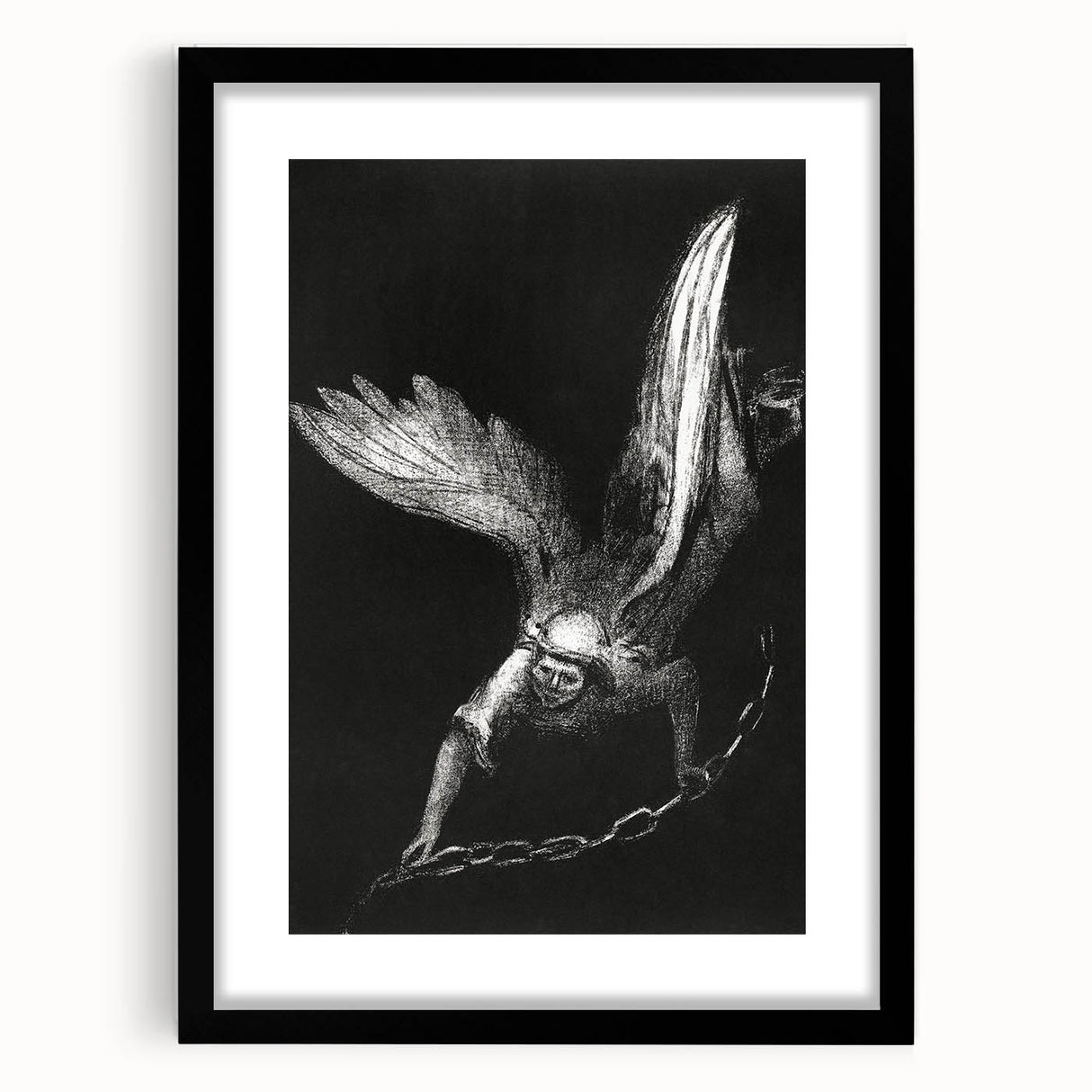Modern Wall Art: Angel with Chain - Dramatic Monochrome Artwork
