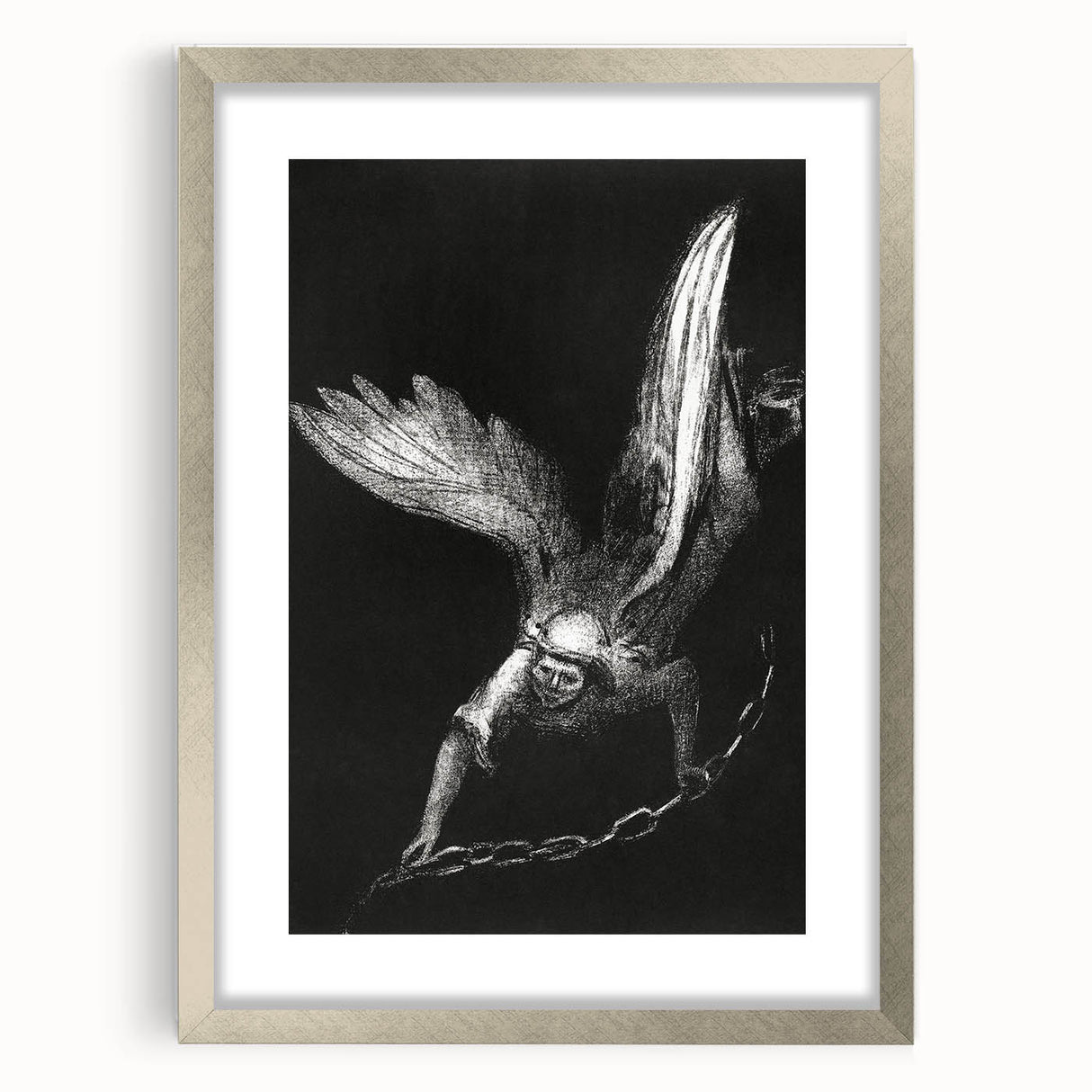 Modern Wall Art: Angel with Chain - Dramatic Monochrome Artwork