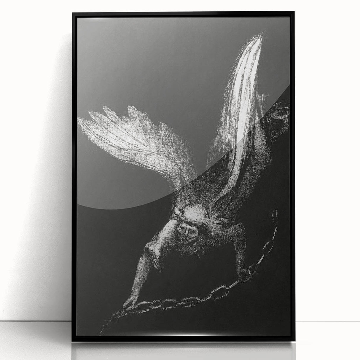 Modern Wall Art: Angel with Chain - Dramatic Monochrome Artwork