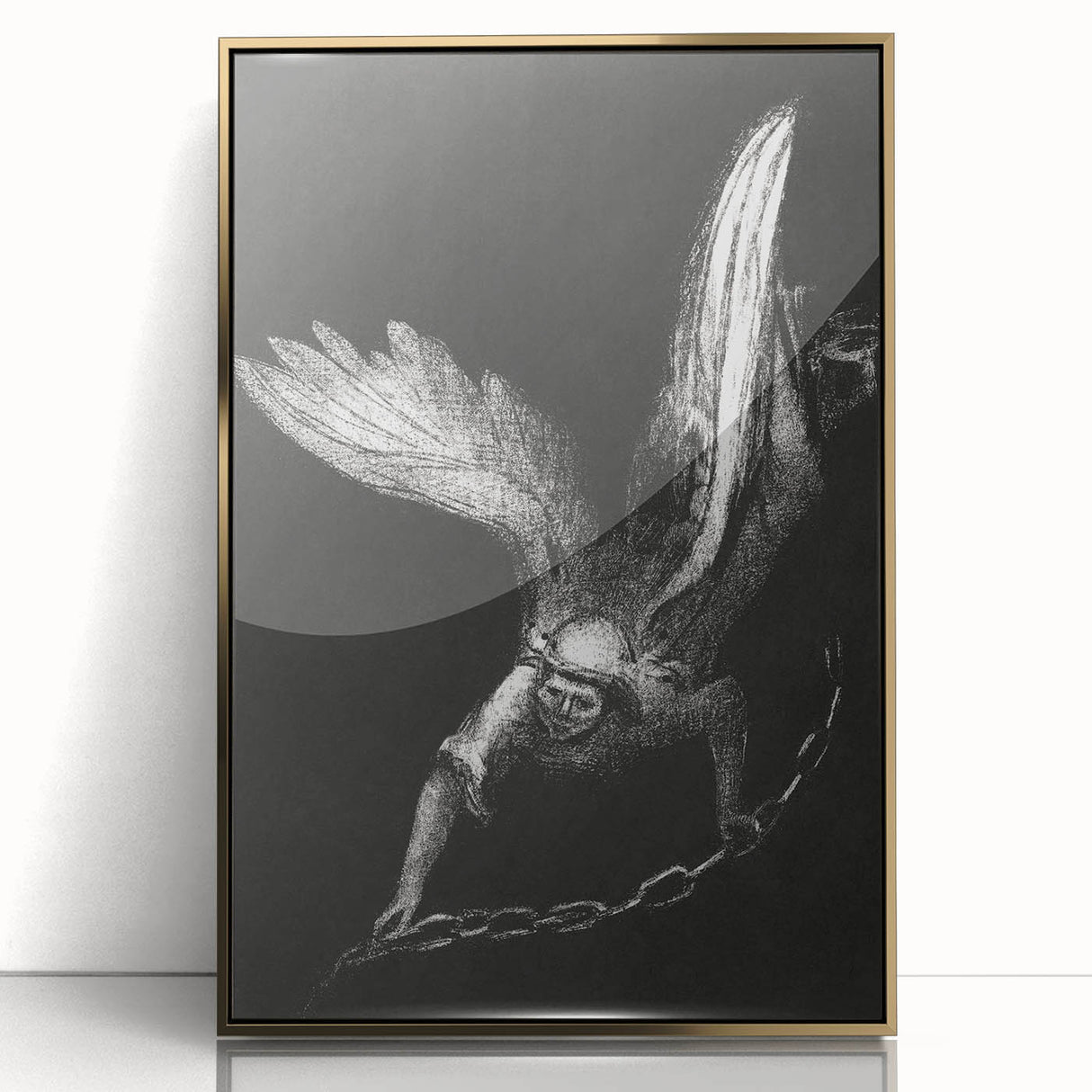 Modern Wall Art: Angel with Chain - Dramatic Monochrome Artwork