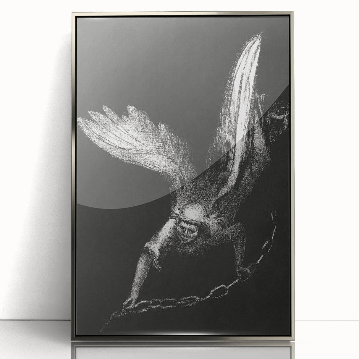 Modern Wall Art: Angel with Chain - Dramatic Monochrome Artwork