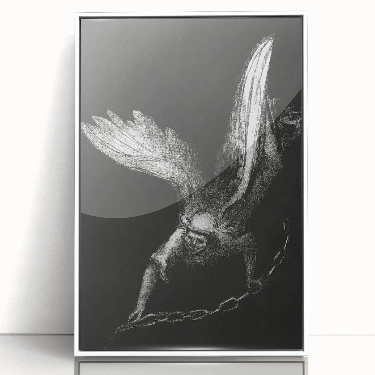 Modern Wall Art: Angel with Chain - Dramatic Monochrome Artwork