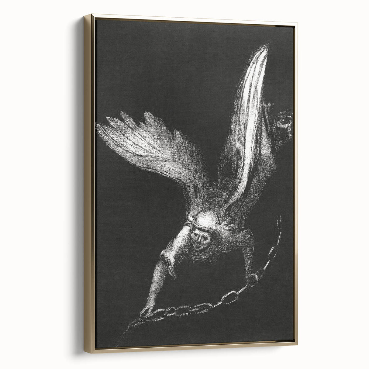 Modern Wall Art: Angel with Chain - Dramatic Monochrome Artwork