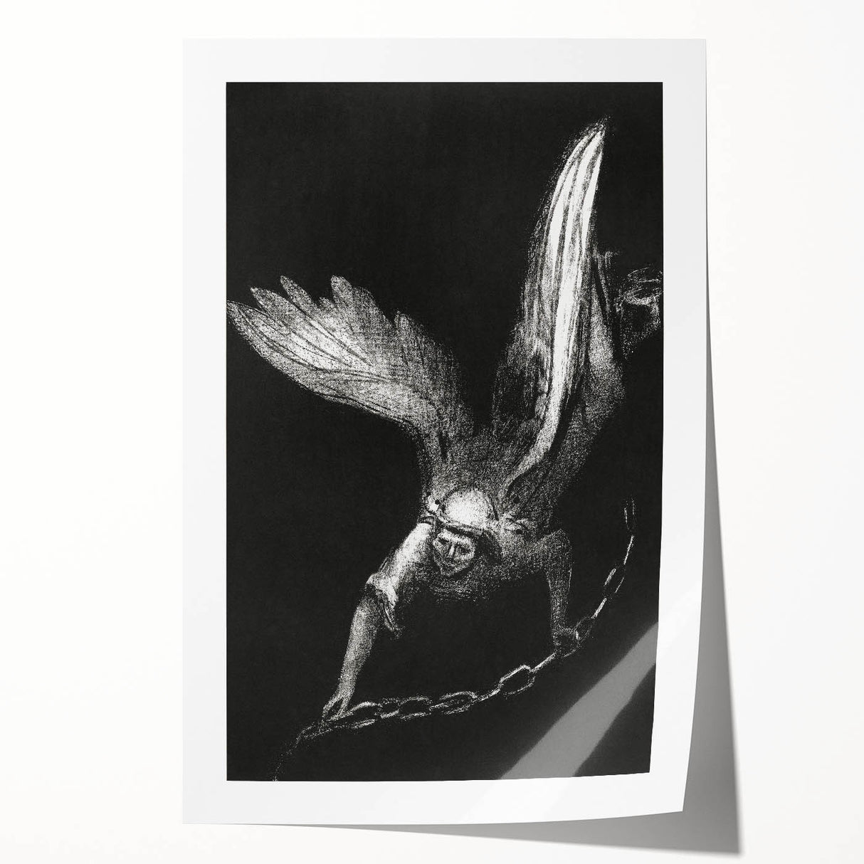 Modern Wall Art: Angel with Chain - Dramatic Monochrome Artwork