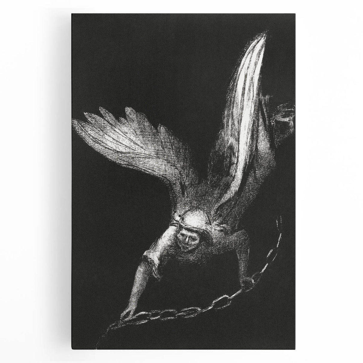 Modern Wall Art: Angel with Chain - Dramatic Monochrome Artwork