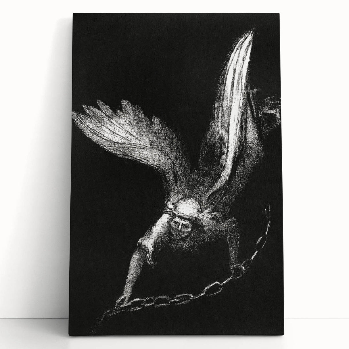 Modern Wall Art: Angel with Chain - Dramatic Monochrome Artwork