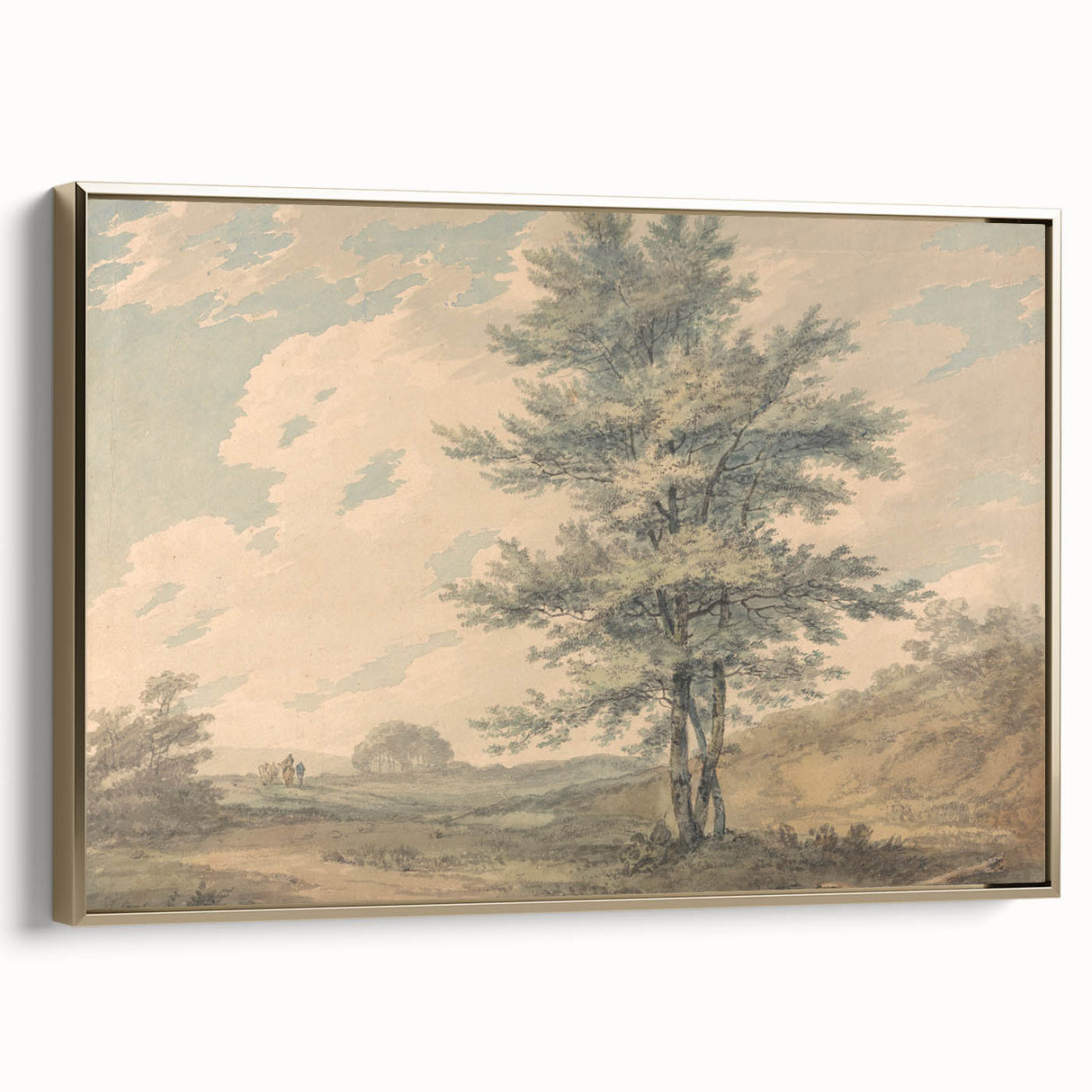 Romantic Art Prints: Serene Landscape with Trees and Figures