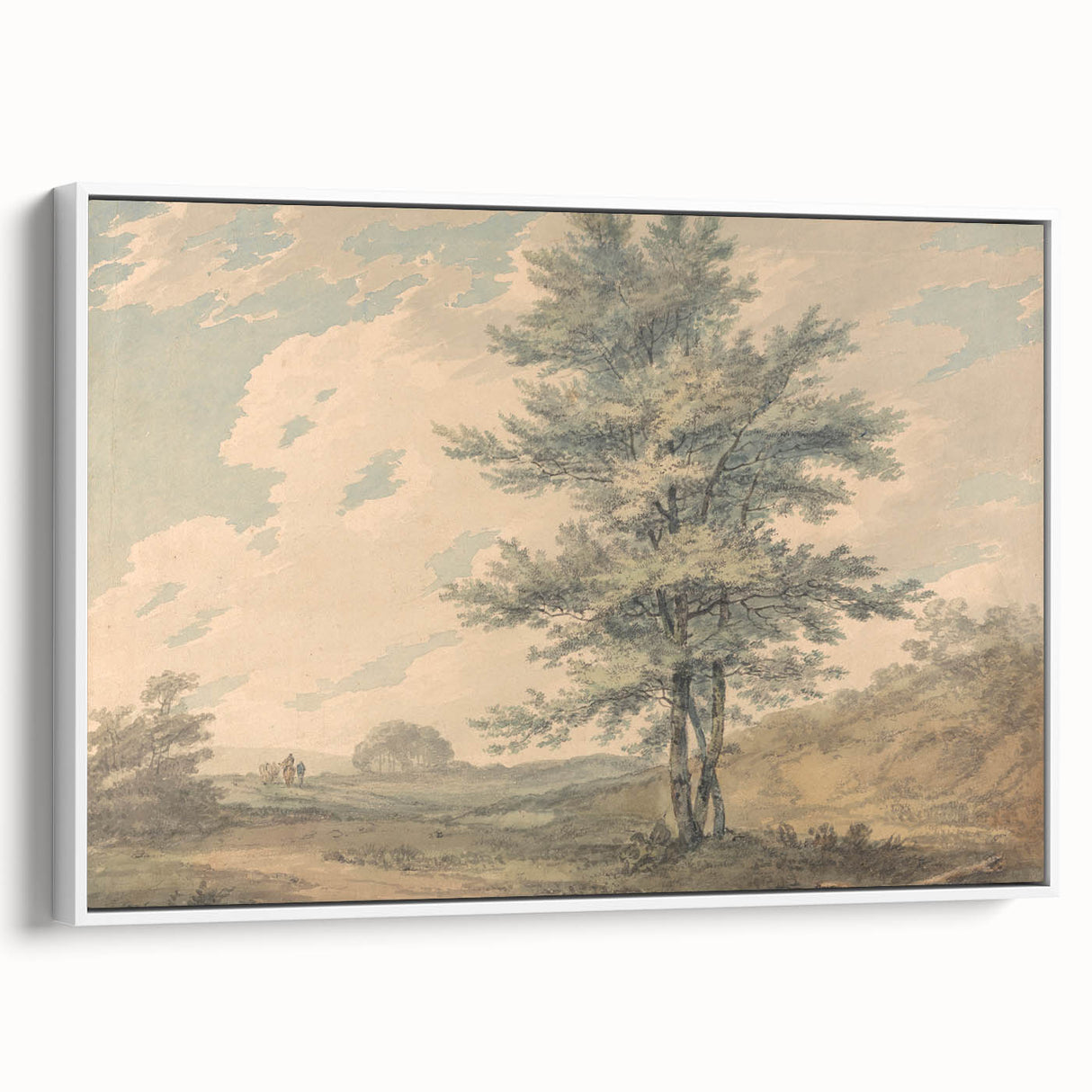 Romantic Art Prints: Serene Landscape with Trees and Figures
