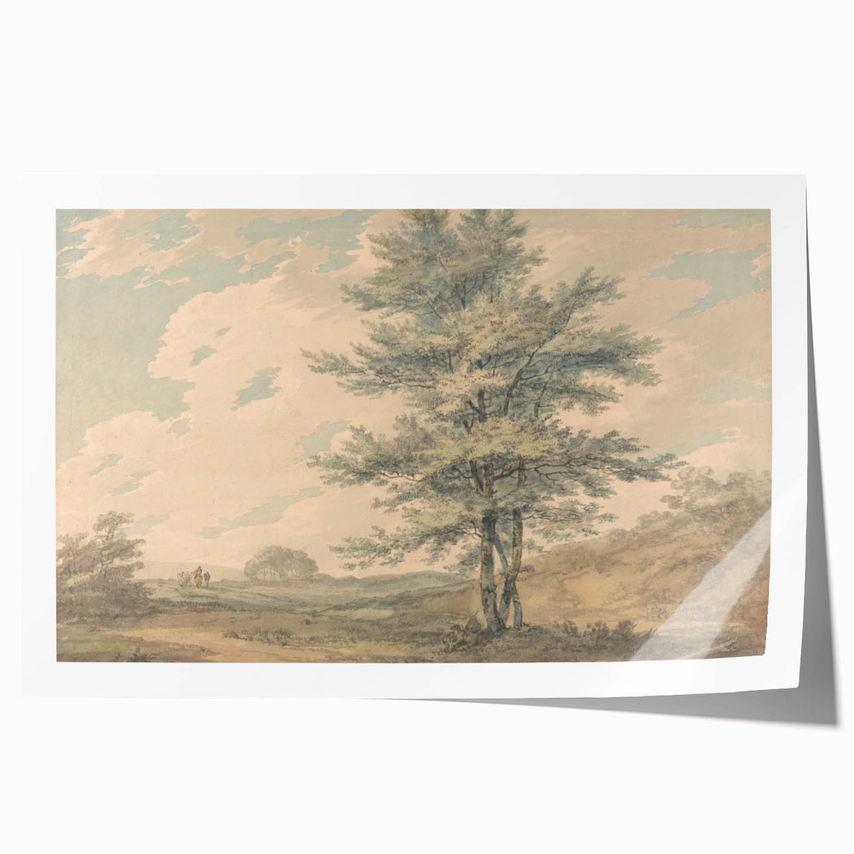 Romantic Art Prints: Serene Landscape with Trees and Figures