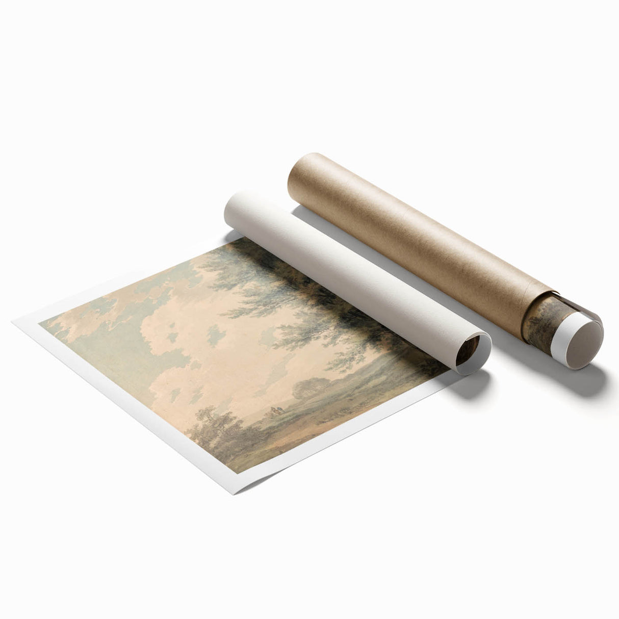 Romantic Art Prints: Serene Landscape with Trees and Figures