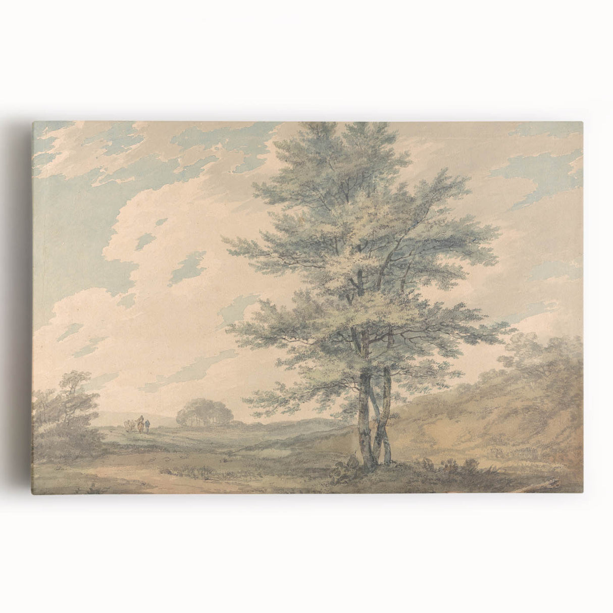 Romantic Art Prints: Serene Landscape with Trees and Figures
