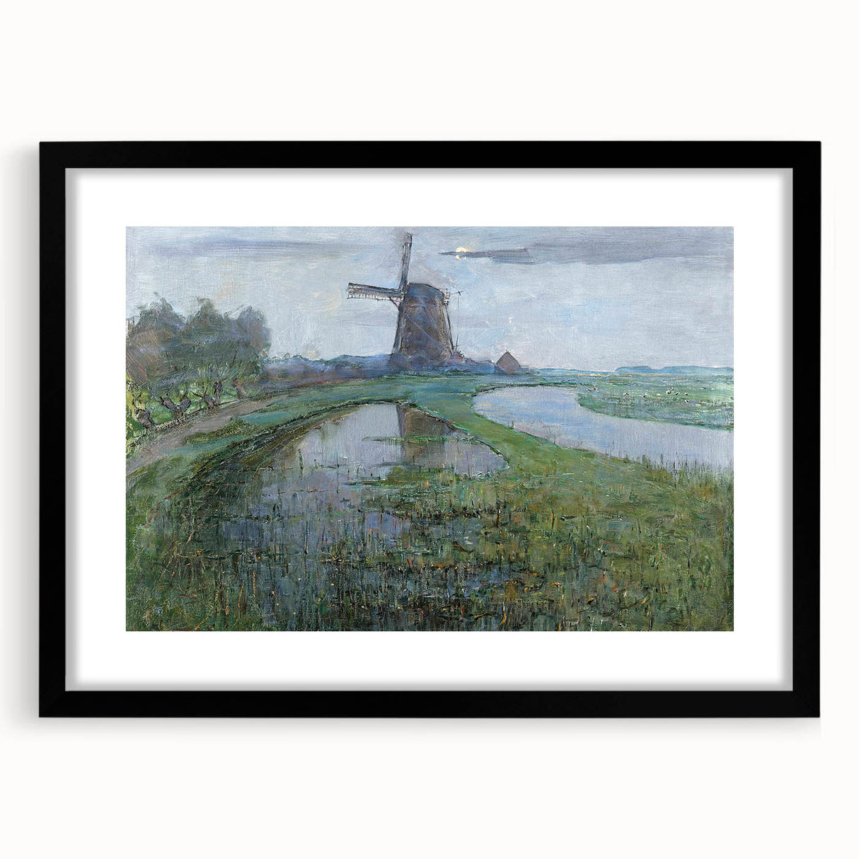 Modern Wall Art - Moonlit Landscape with Dutch Windmill