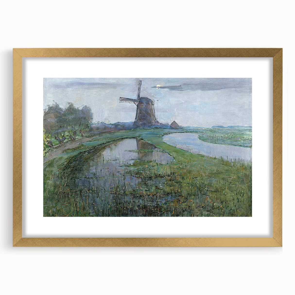 Modern Wall Art - Moonlit Landscape with Dutch Windmill
