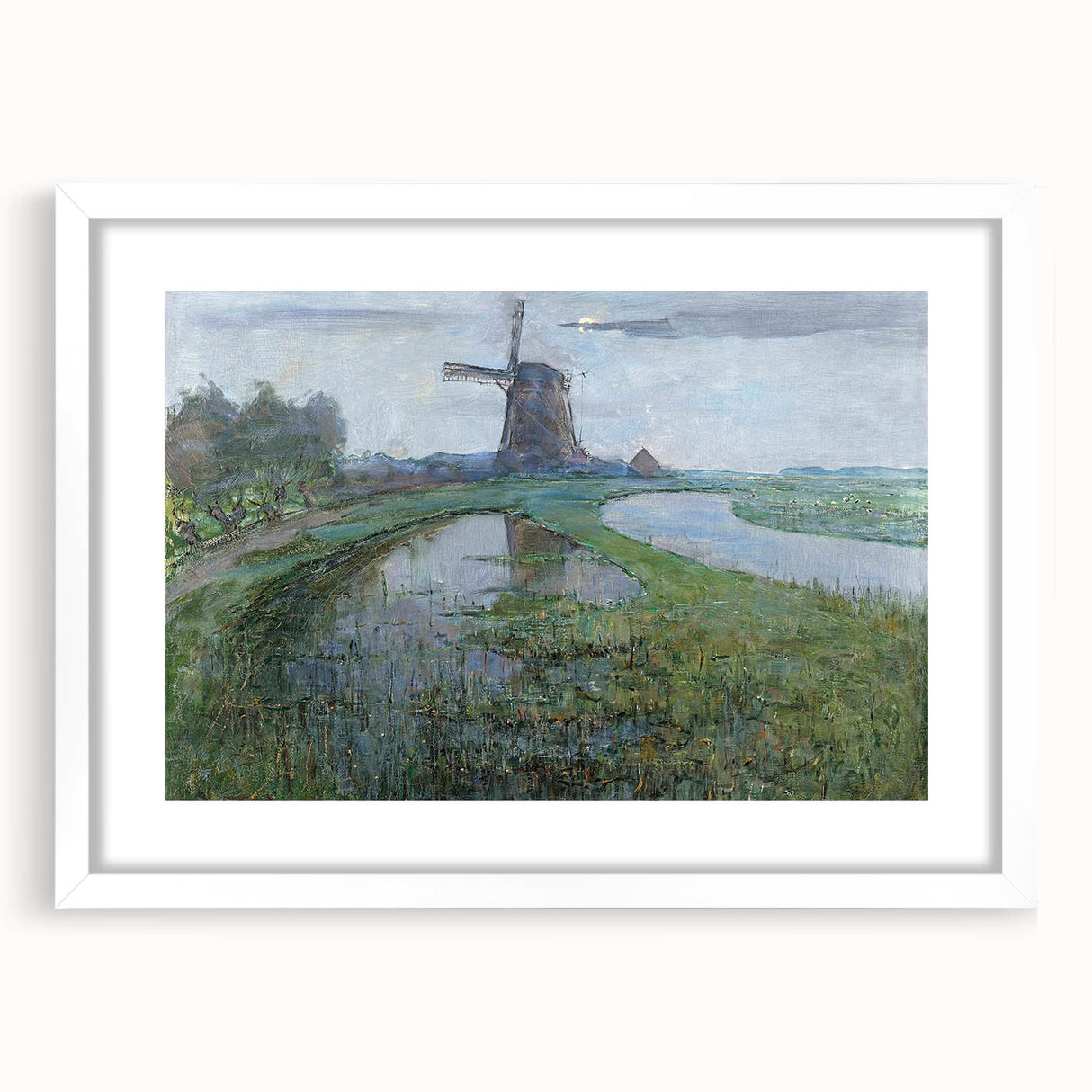 Modern Wall Art - Moonlit Landscape with Dutch Windmill