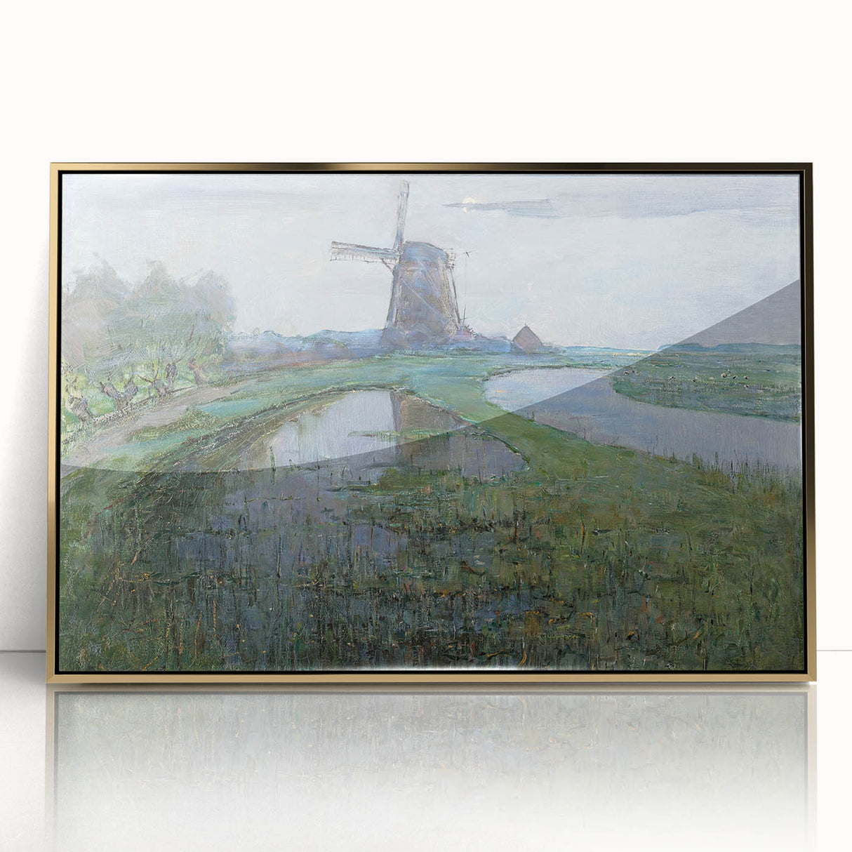 Modern Wall Art - Moonlit Landscape with Dutch Windmill