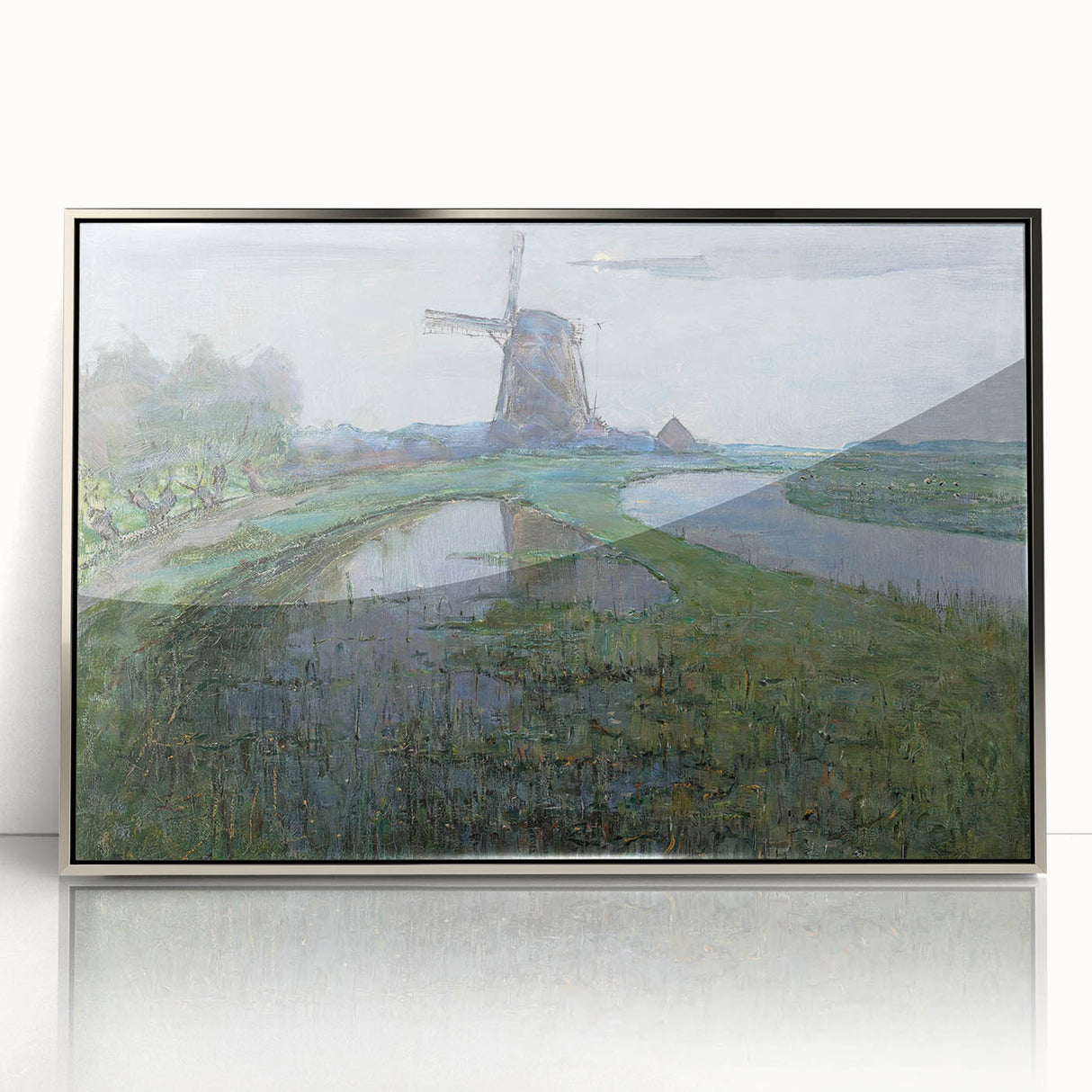 Modern Wall Art - Moonlit Landscape with Dutch Windmill