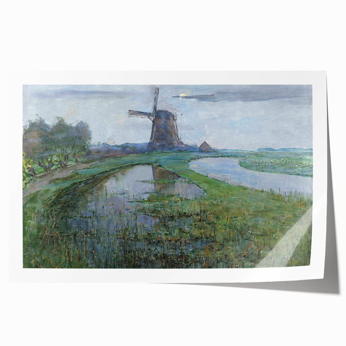 Modern Wall Art - Moonlit Landscape with Dutch Windmill