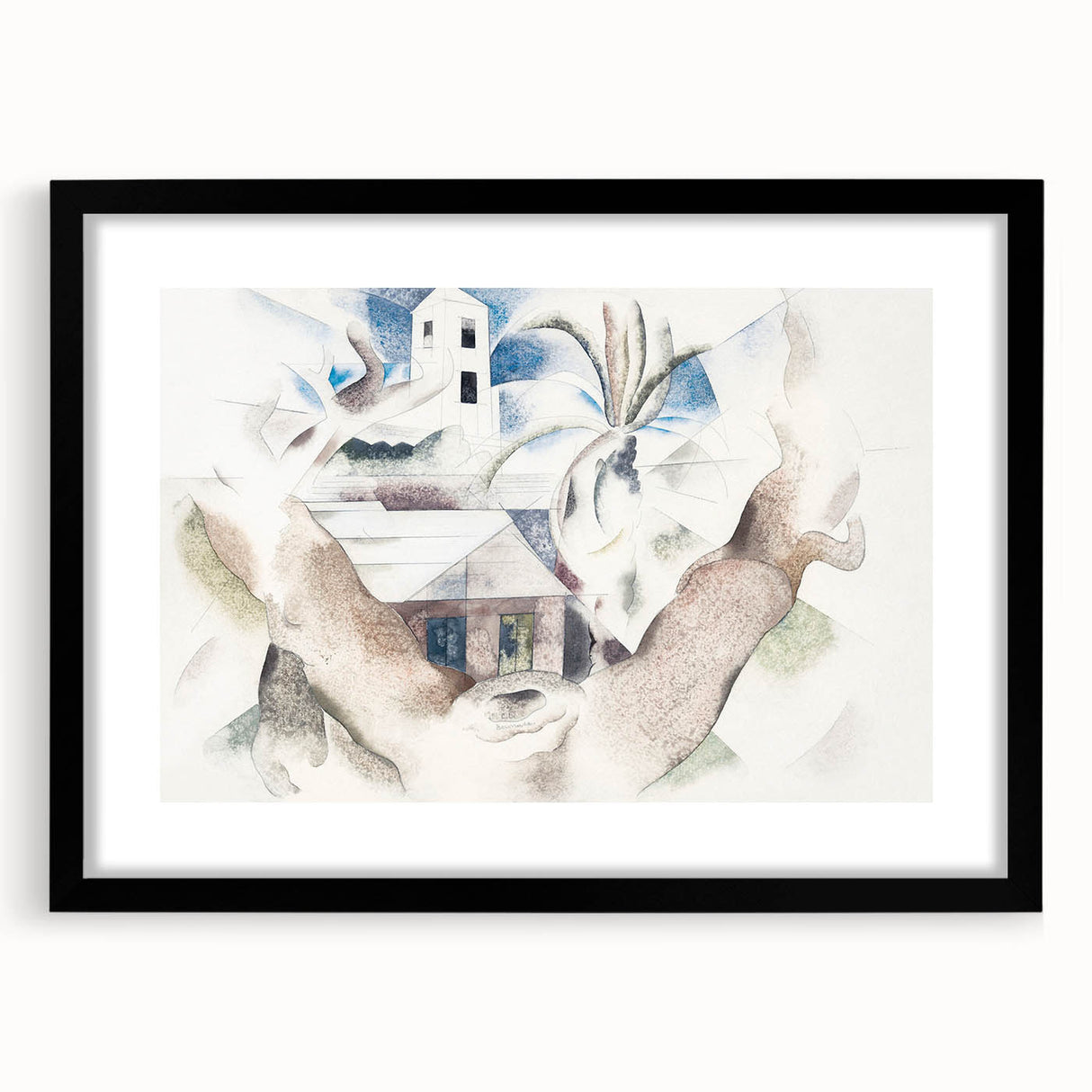 Modern Wall Art - Abstract Landscape with Tree and House