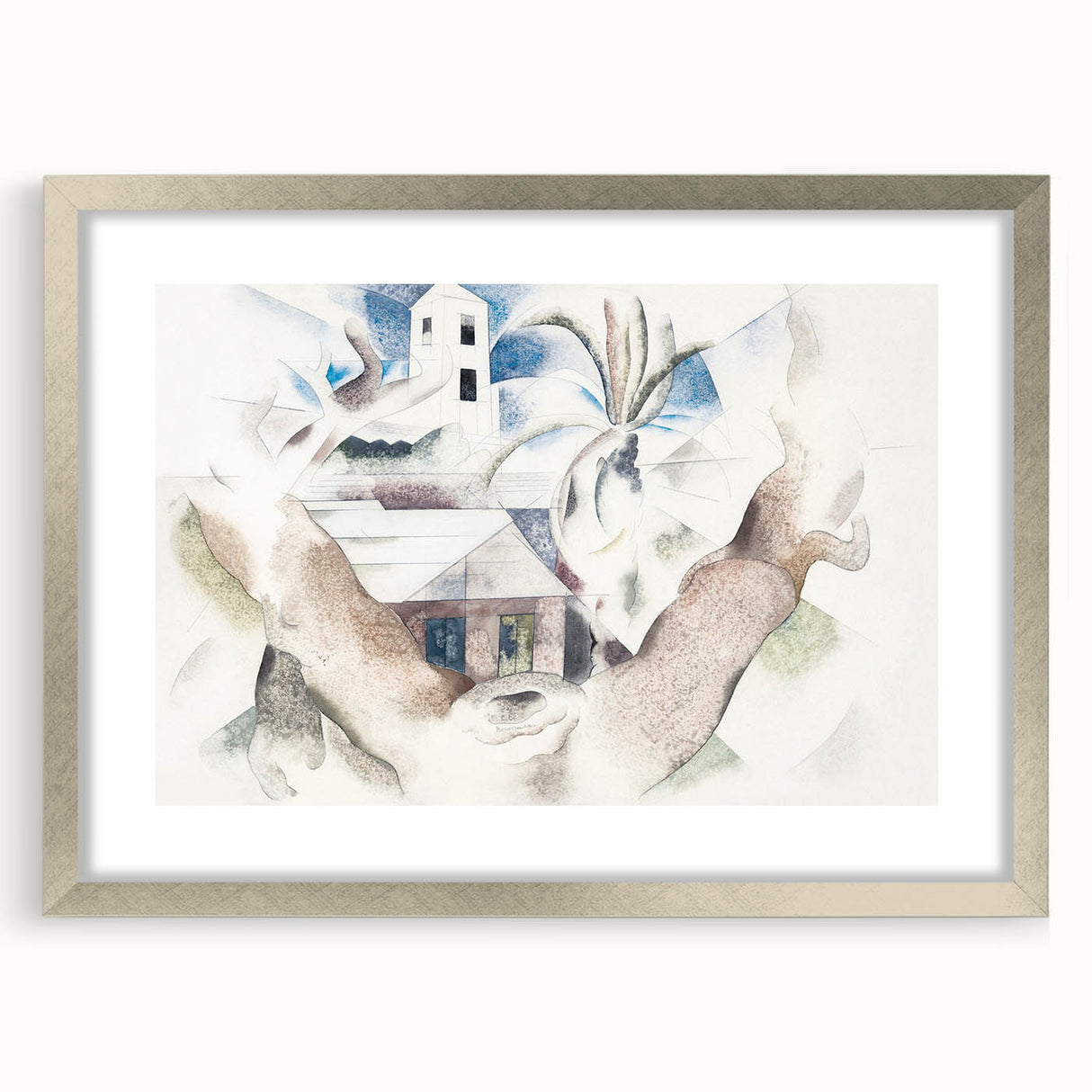 Modern Wall Art - Abstract Landscape with Tree and House