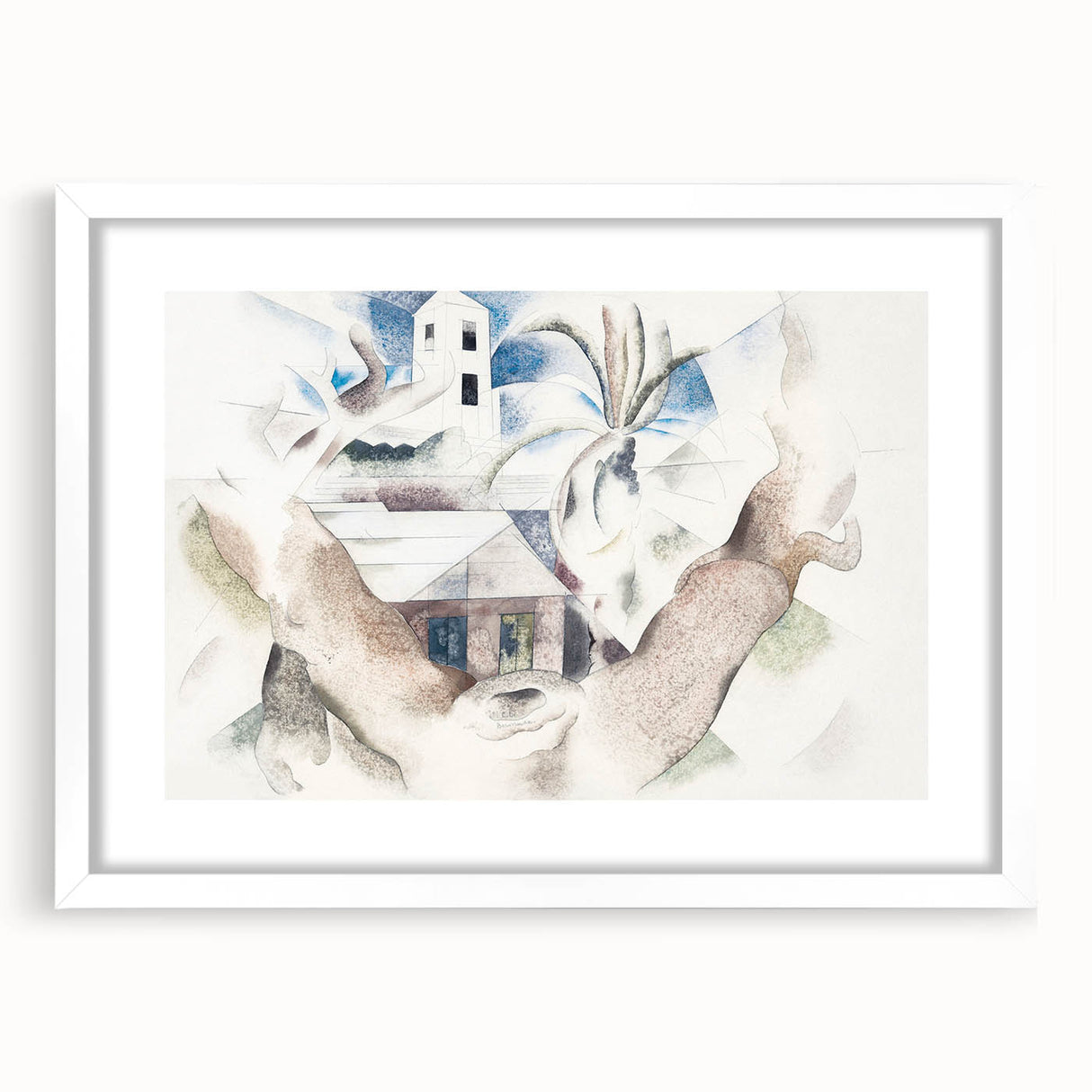 Modern Wall Art - Abstract Landscape with Tree and House