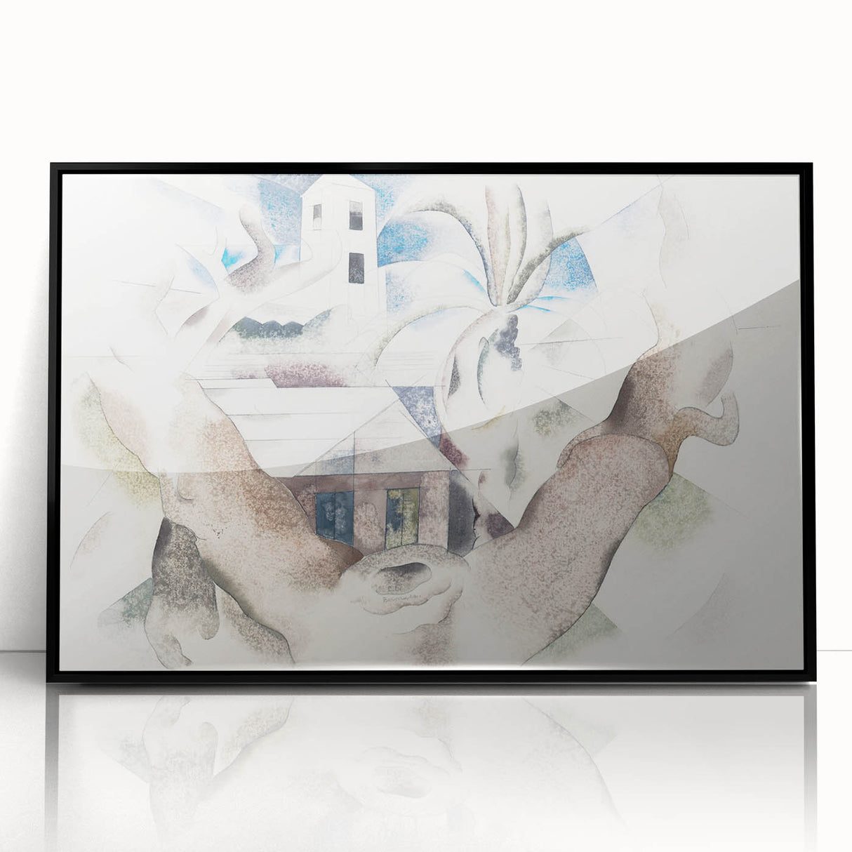 Modern Wall Art - Abstract Landscape with Tree and House