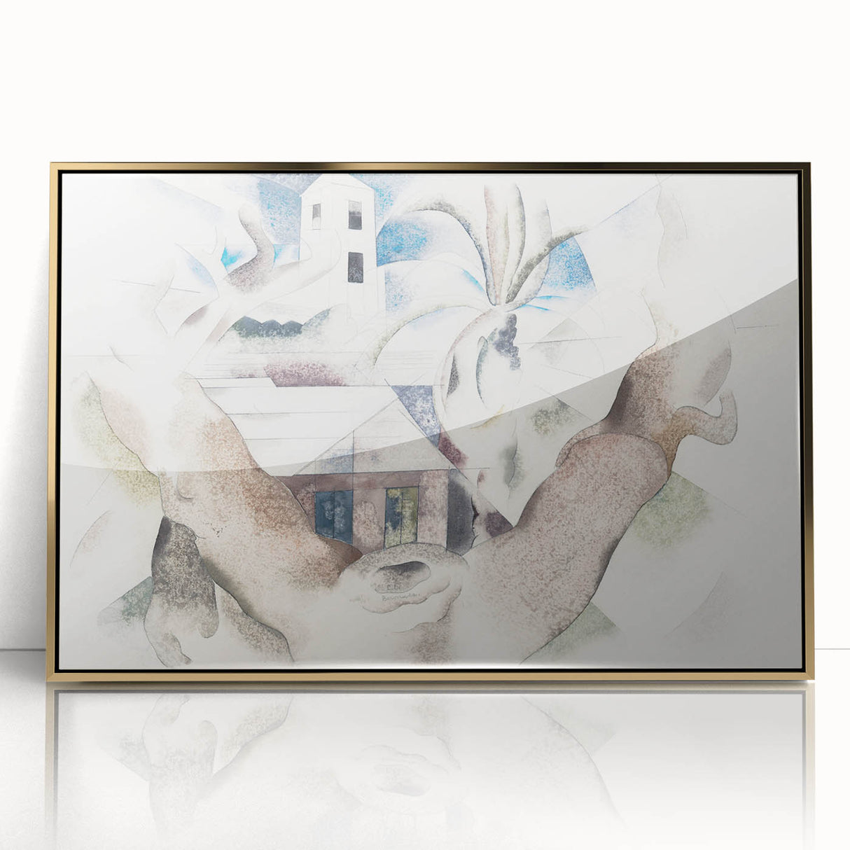 Modern Wall Art - Abstract Landscape with Tree and House