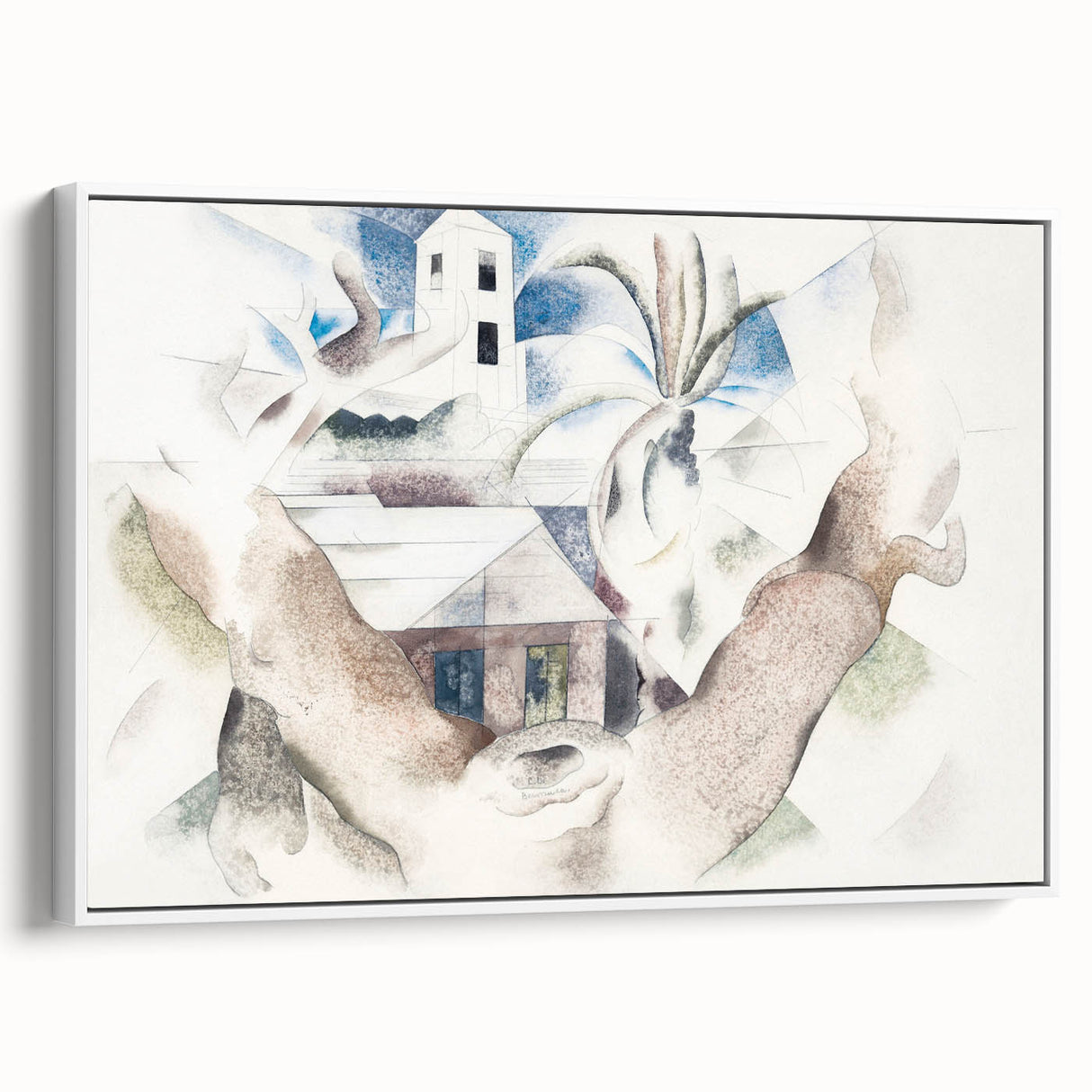 Modern Wall Art - Abstract Landscape with Tree and House