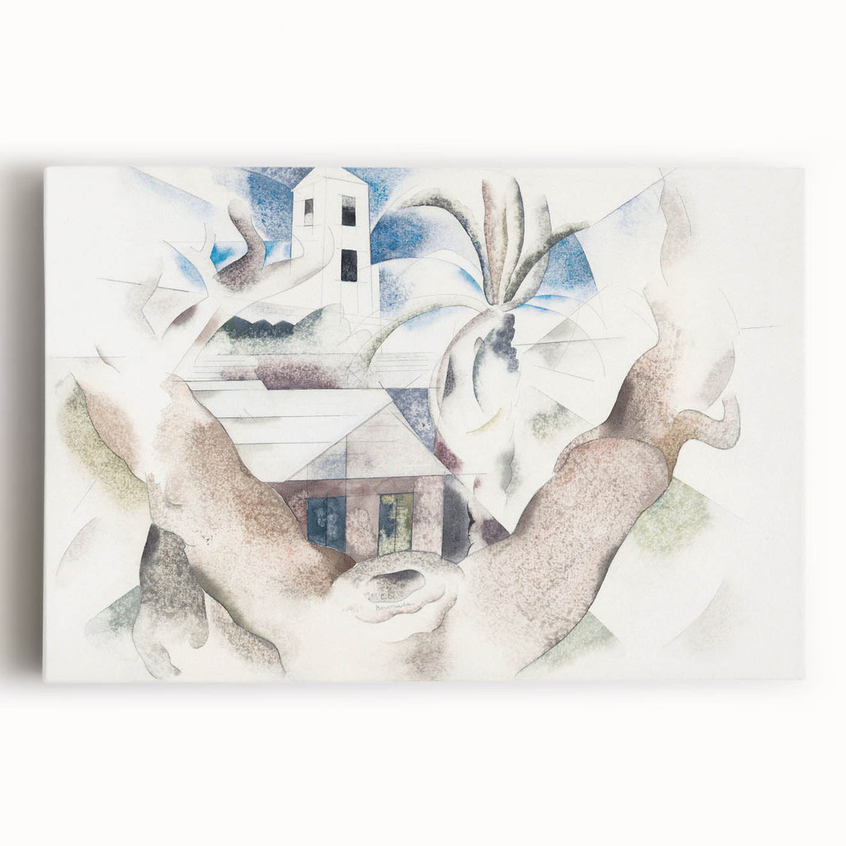 Modern Wall Art - Abstract Landscape with Tree and House