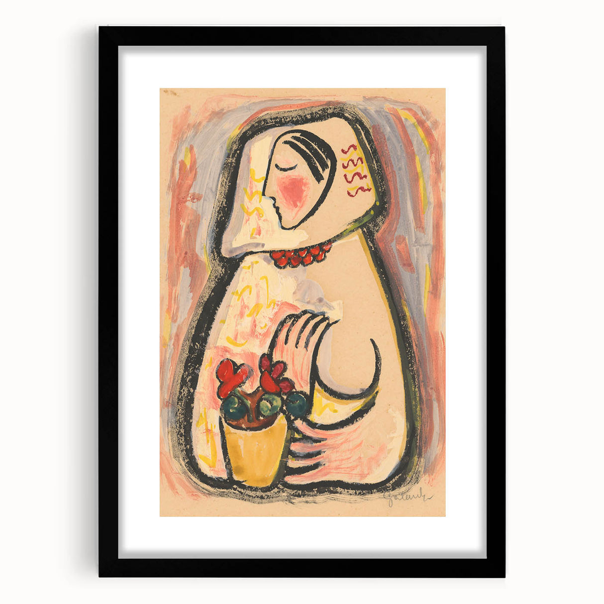 Modern Wall Art - Girl with a Basket of Flowers Print