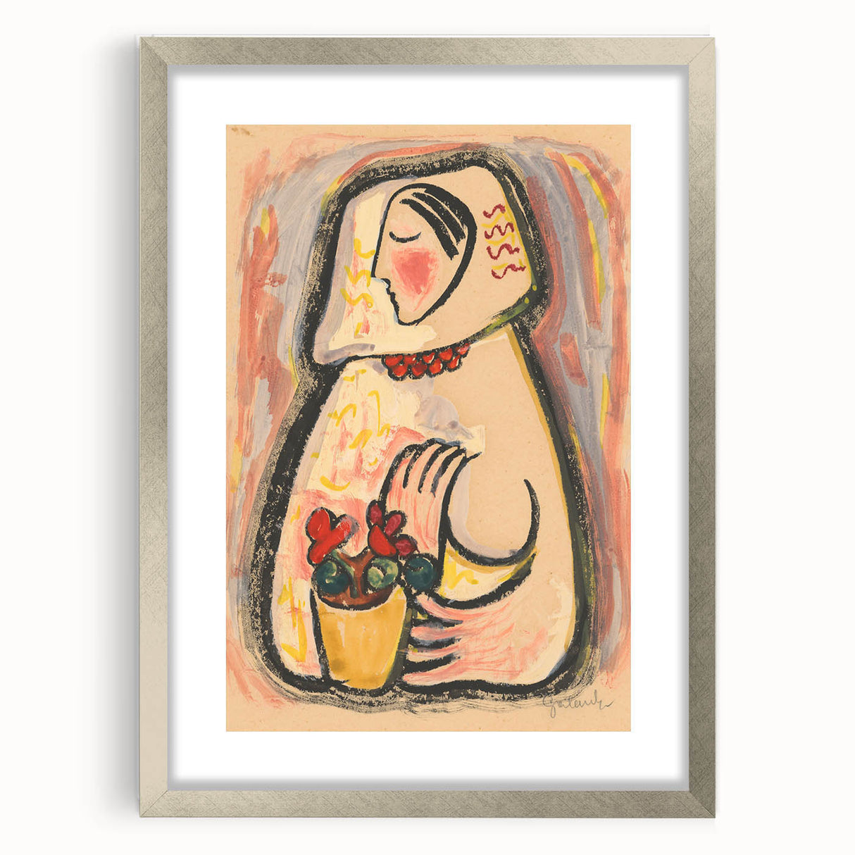 Modern Wall Art - Girl with a Basket of Flowers Print