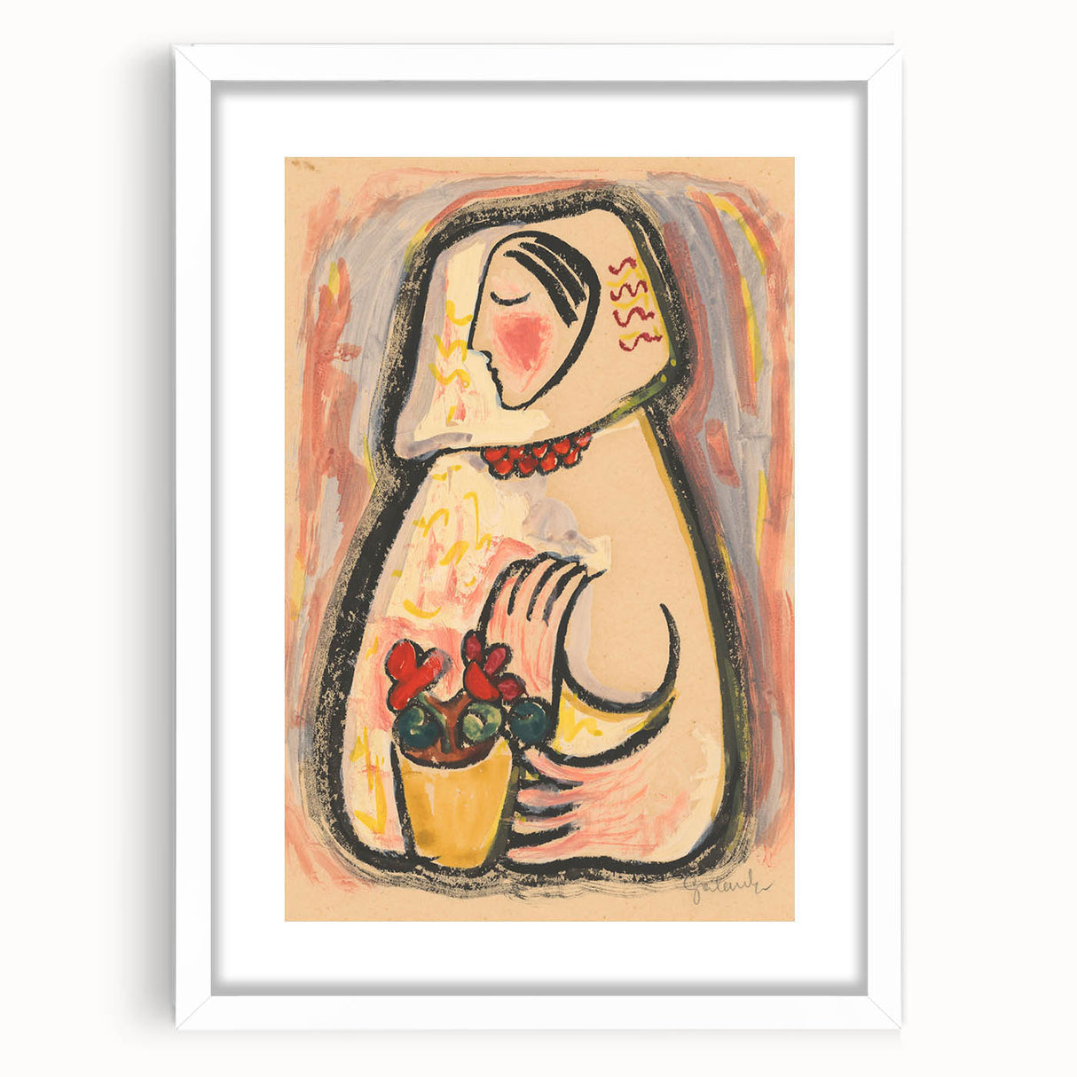 Modern Wall Art - Girl with a Basket of Flowers Print