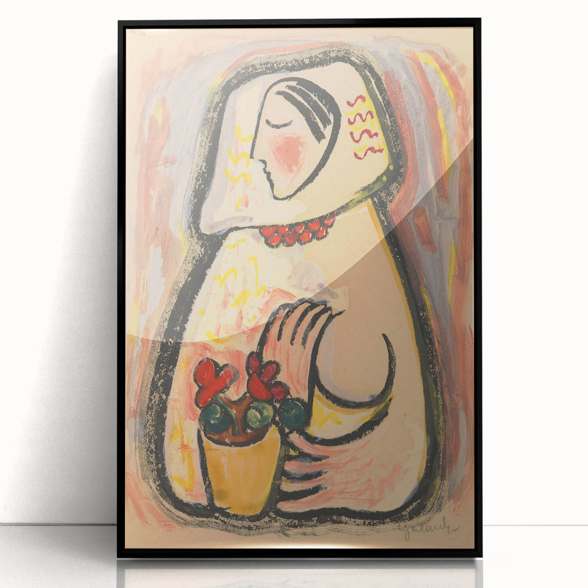 Modern Wall Art - Girl with a Basket of Flowers Print