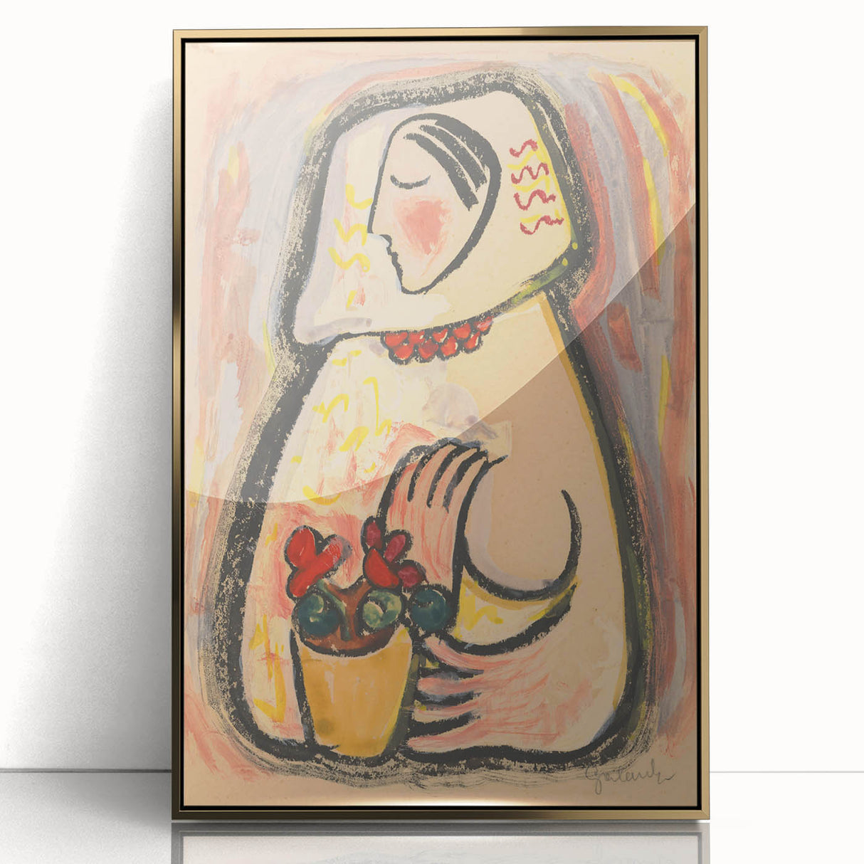 Modern Wall Art - Girl with a Basket of Flowers Print