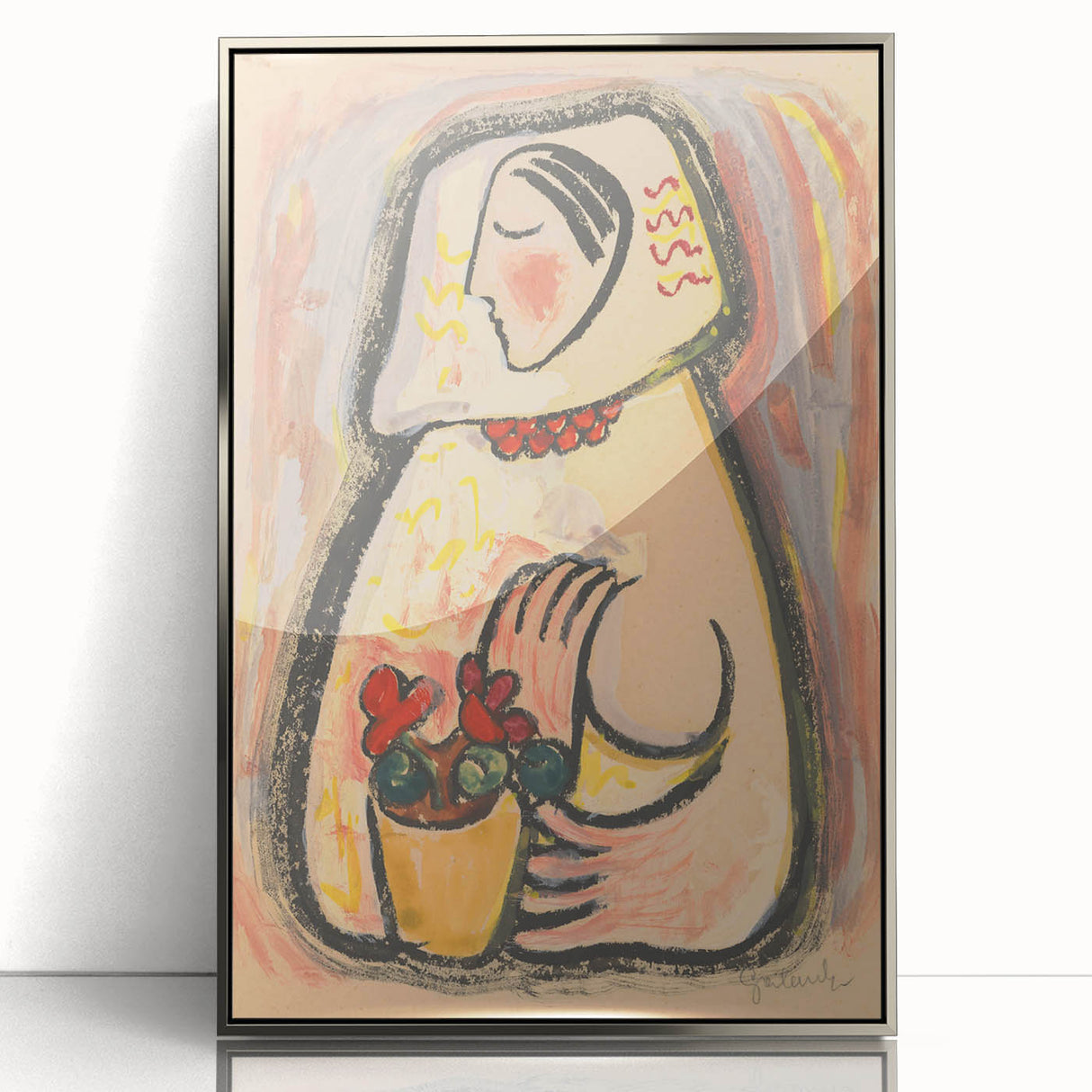 Modern Wall Art - Girl with a Basket of Flowers Print