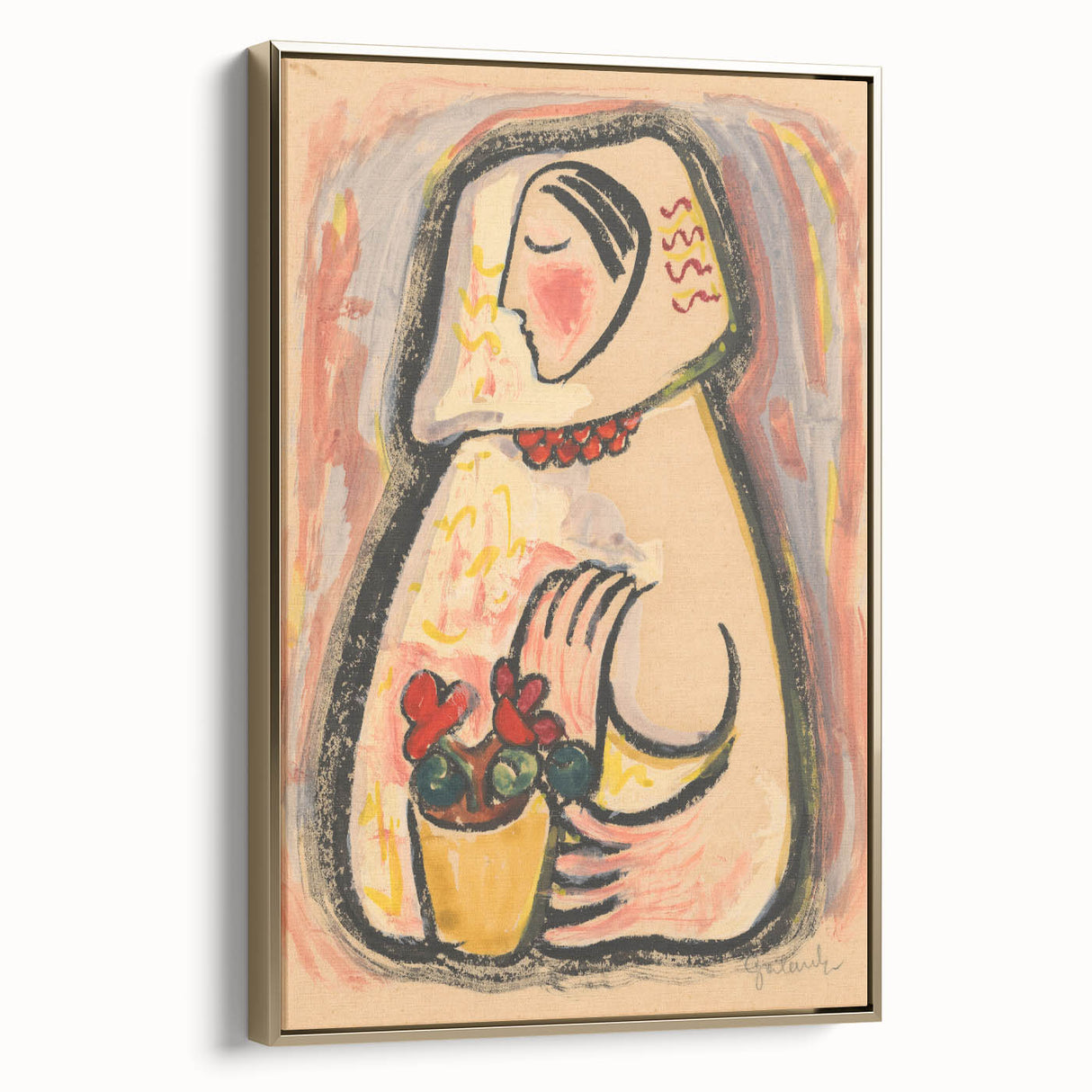Modern Wall Art - Girl with a Basket of Flowers Print