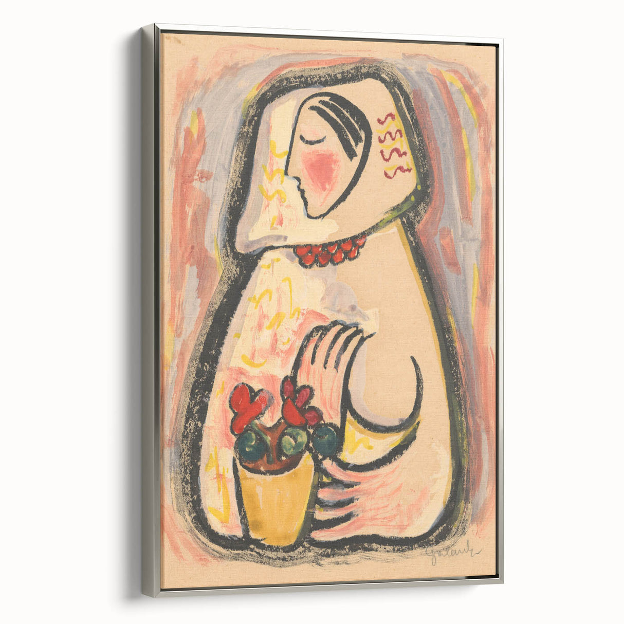Modern Wall Art - Girl with a Basket of Flowers Print