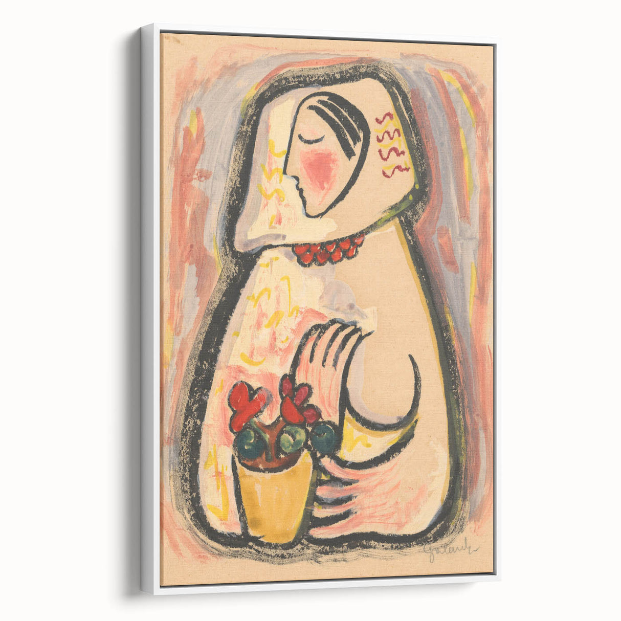 Modern Wall Art - Girl with a Basket of Flowers Print