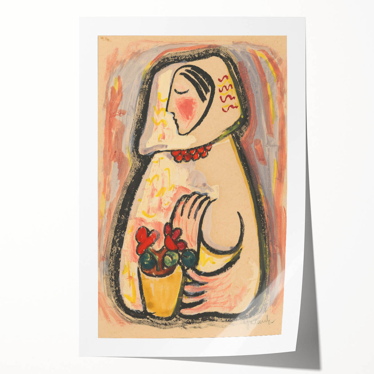 Modern Wall Art - Girl with a Basket of Flowers Print