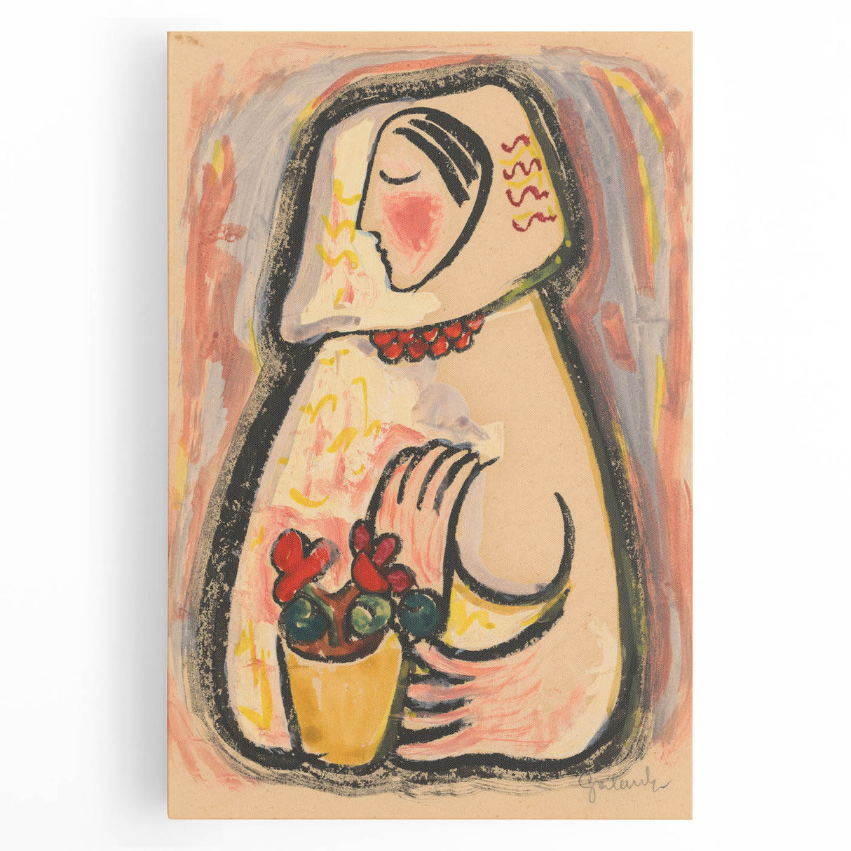 Modern Wall Art - Girl with a Basket of Flowers Print