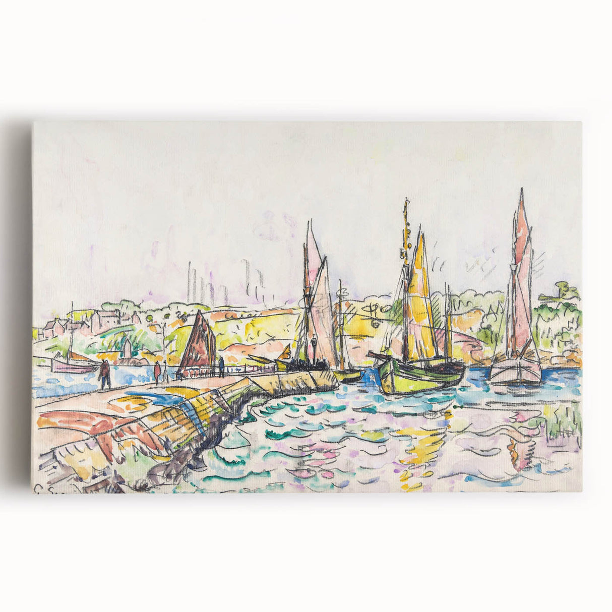 Modern Wall Art - Vibrant Coastal Scene with Boats at Concarneau