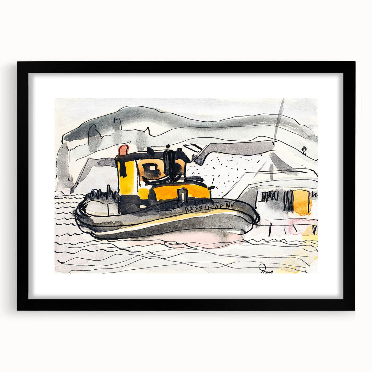 Modern Wall Art - Abstract Maritime Study with Yellow Tugboat