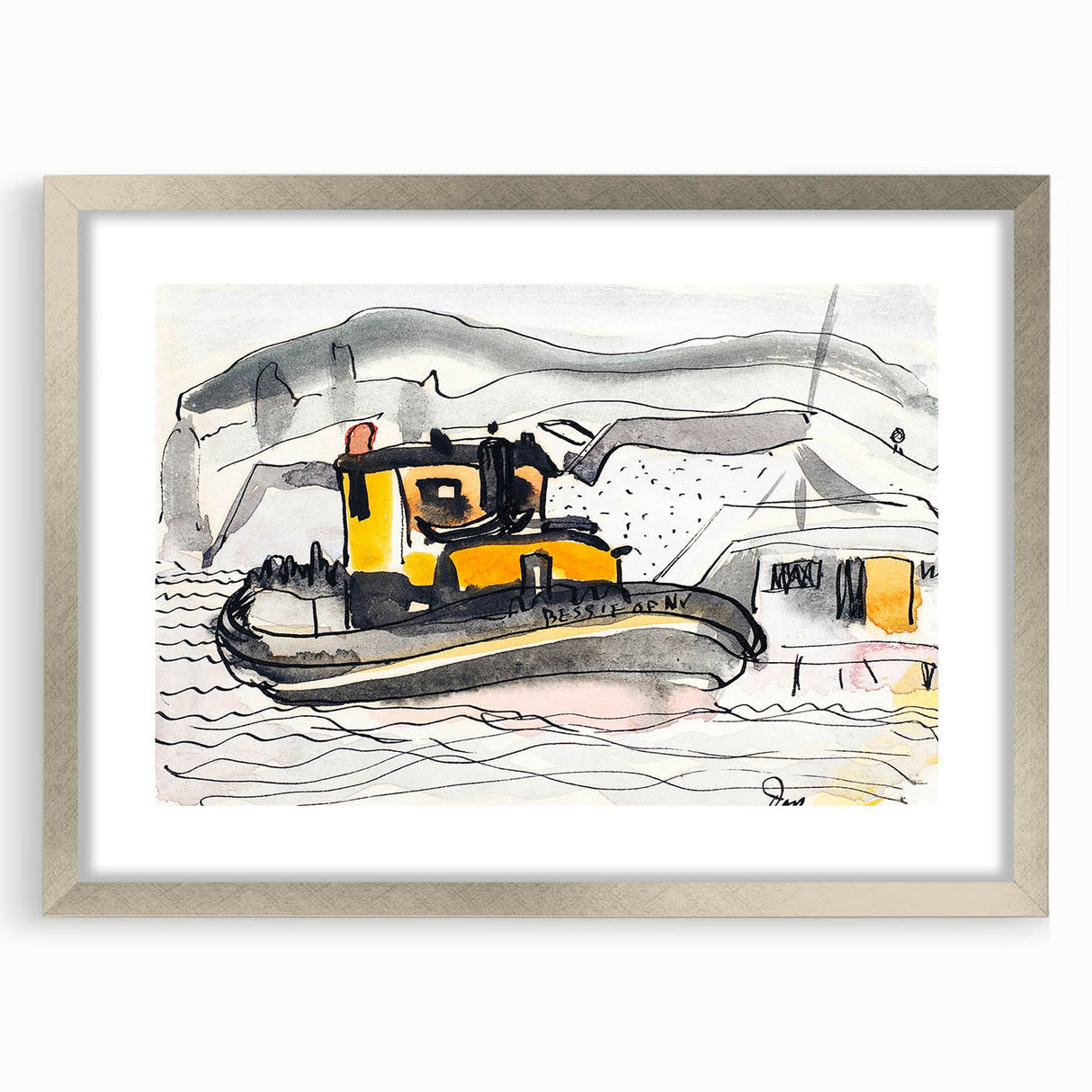Modern Wall Art - Abstract Maritime Study with Yellow Tugboat