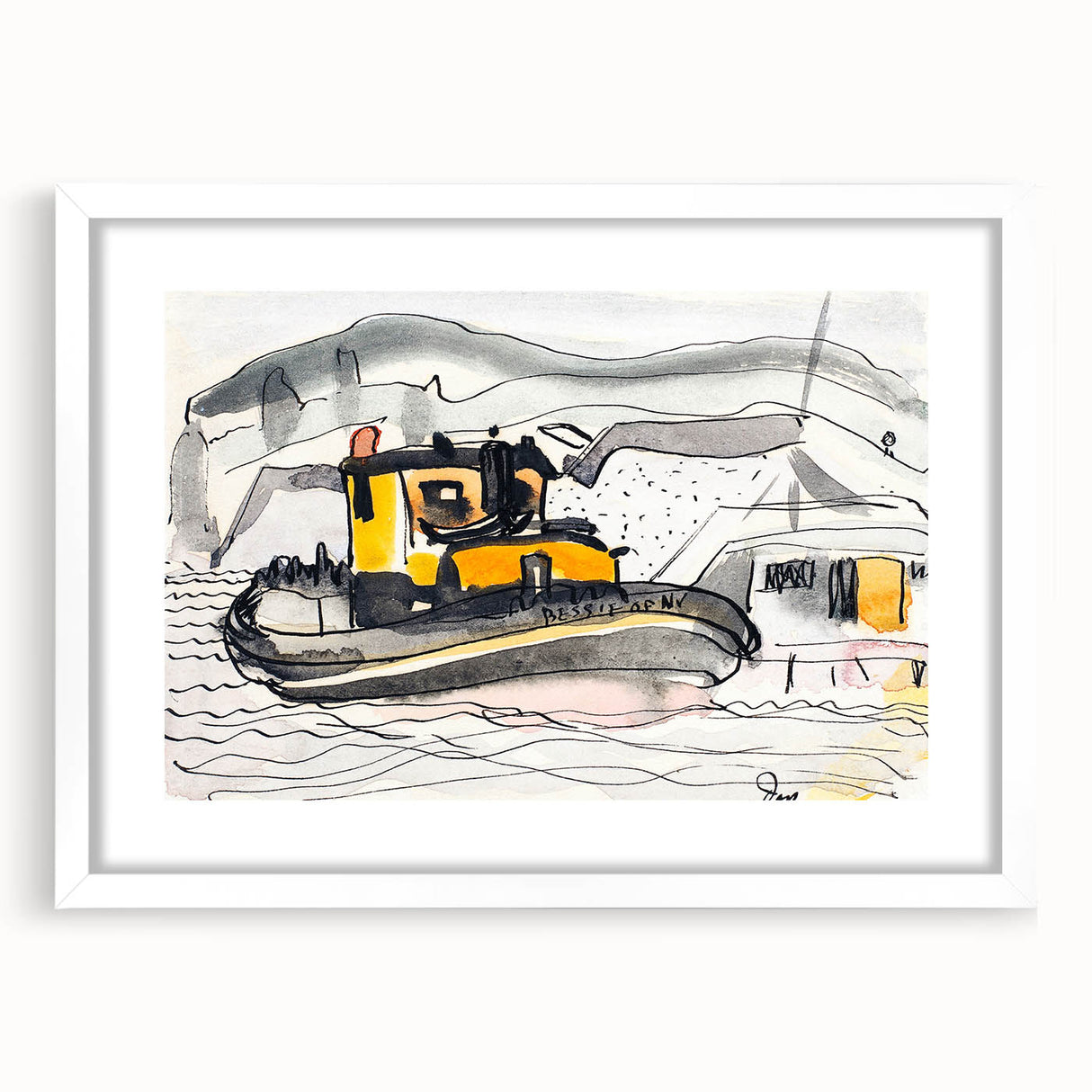 Modern Wall Art - Abstract Maritime Study with Yellow Tugboat