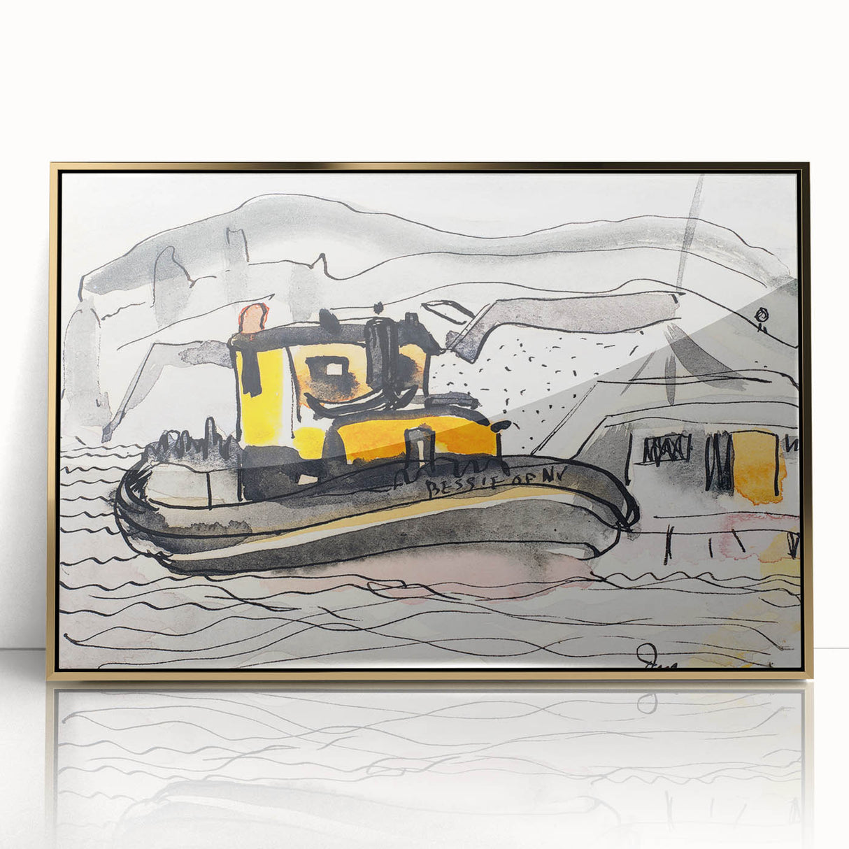 Modern Wall Art - Abstract Maritime Study with Yellow Tugboat