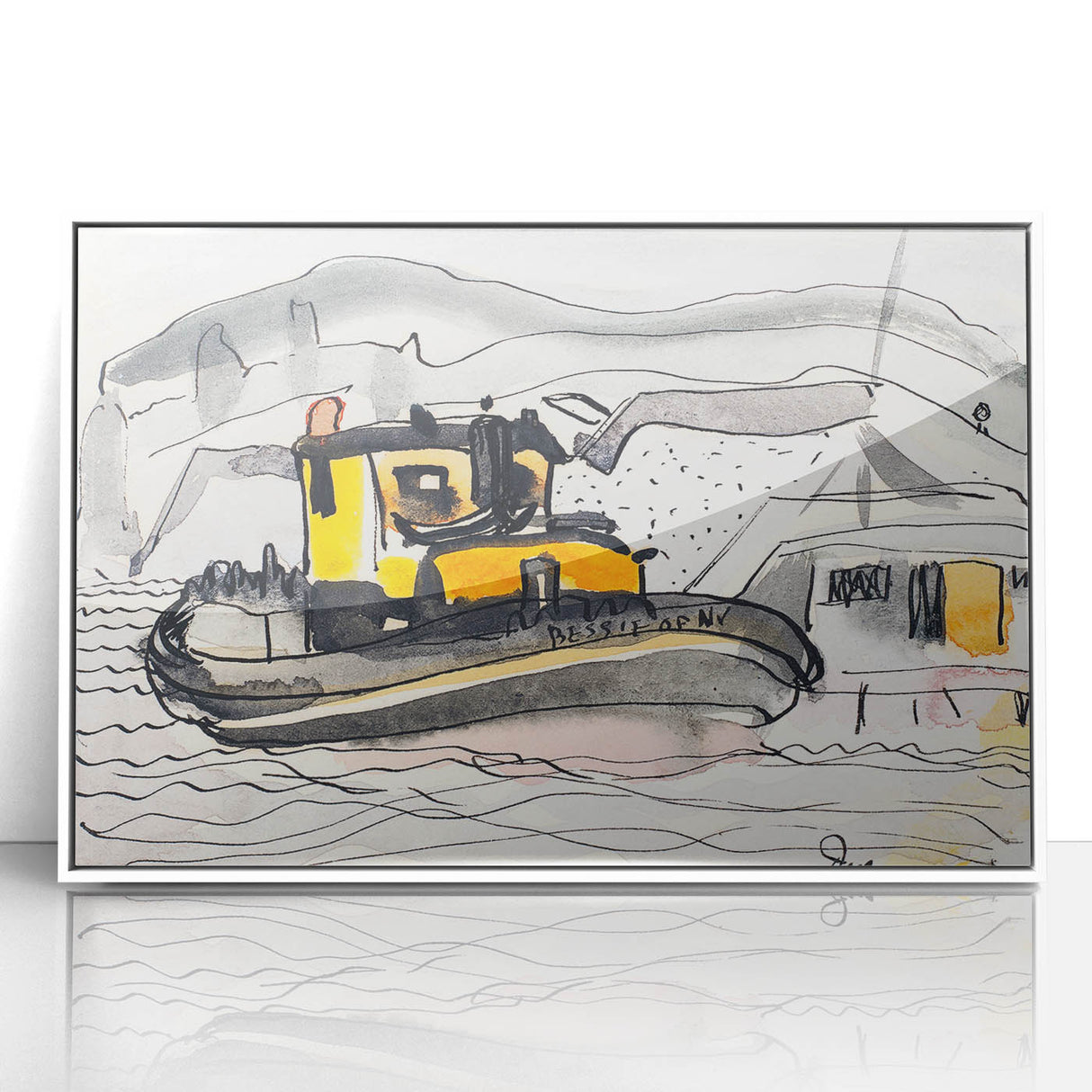 Modern Wall Art - Abstract Maritime Study with Yellow Tugboat