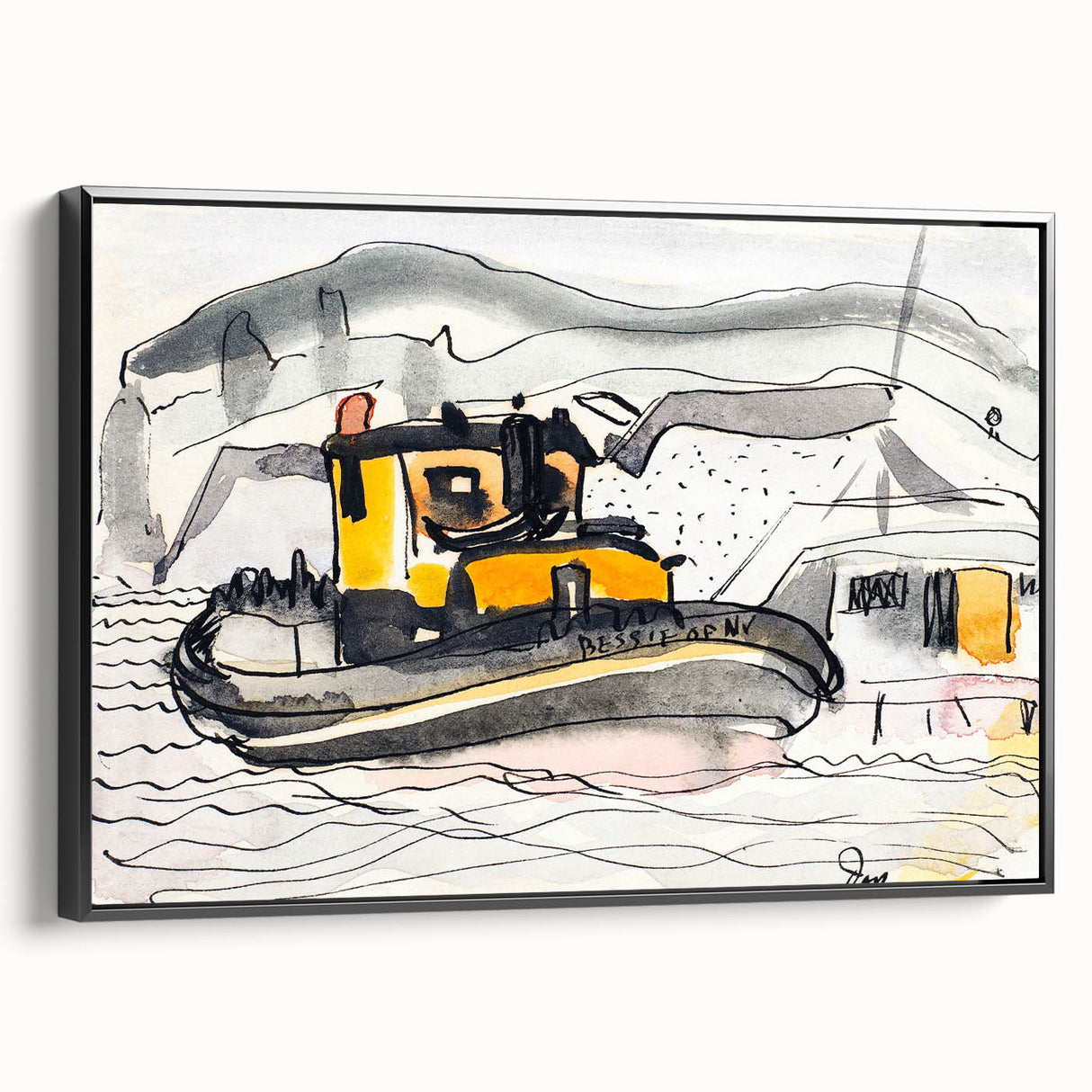 Modern Wall Art - Abstract Maritime Study with Yellow Tugboat