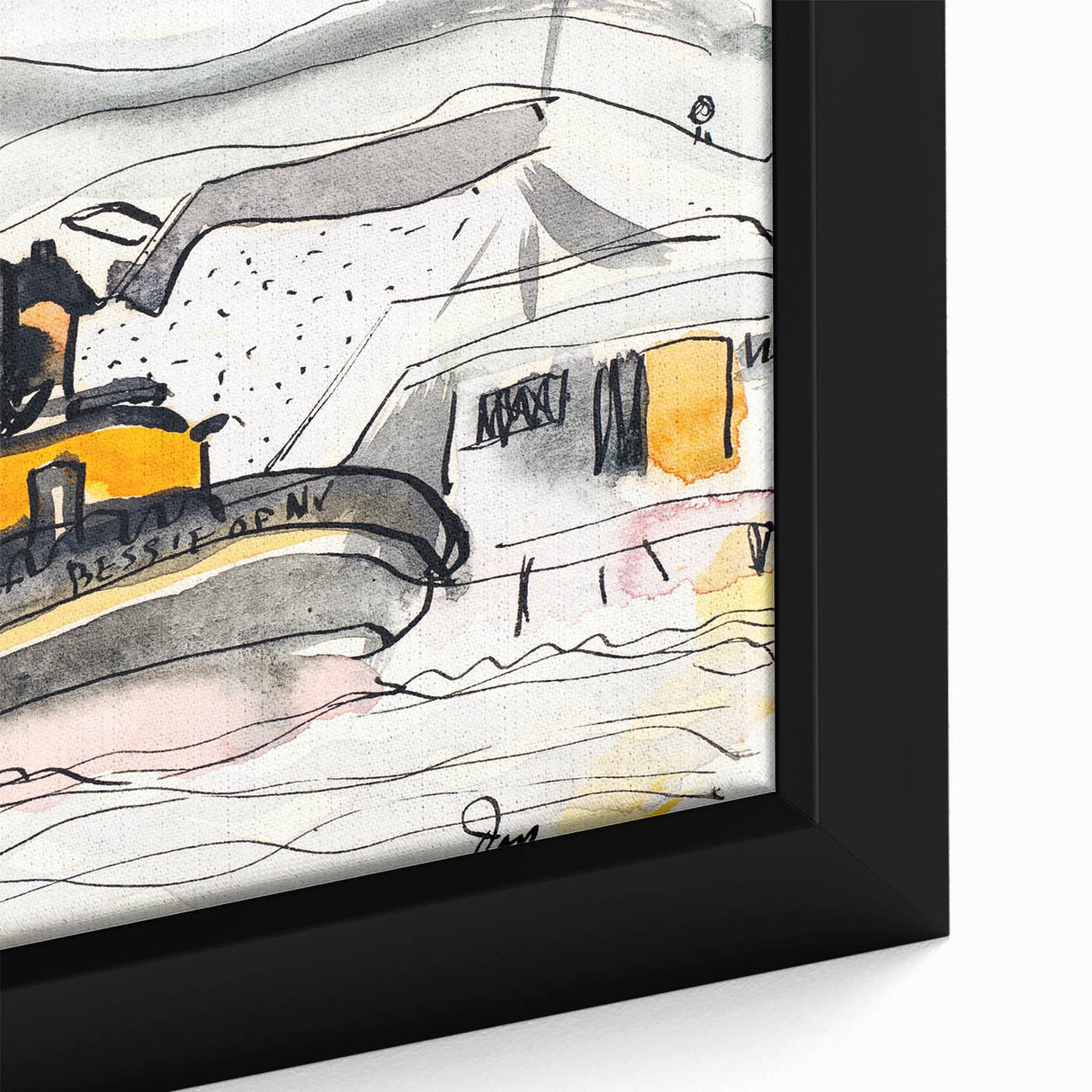 Modern Wall Art - Abstract Maritime Study with Yellow Tugboat