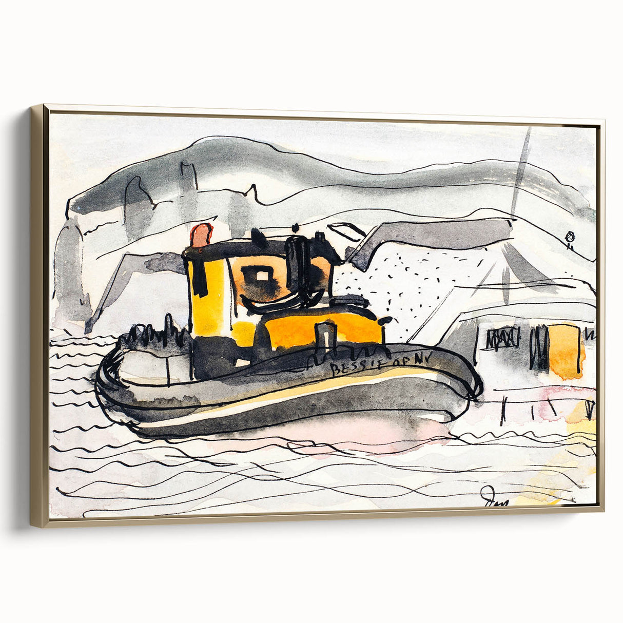 Modern Wall Art - Abstract Maritime Study with Yellow Tugboat