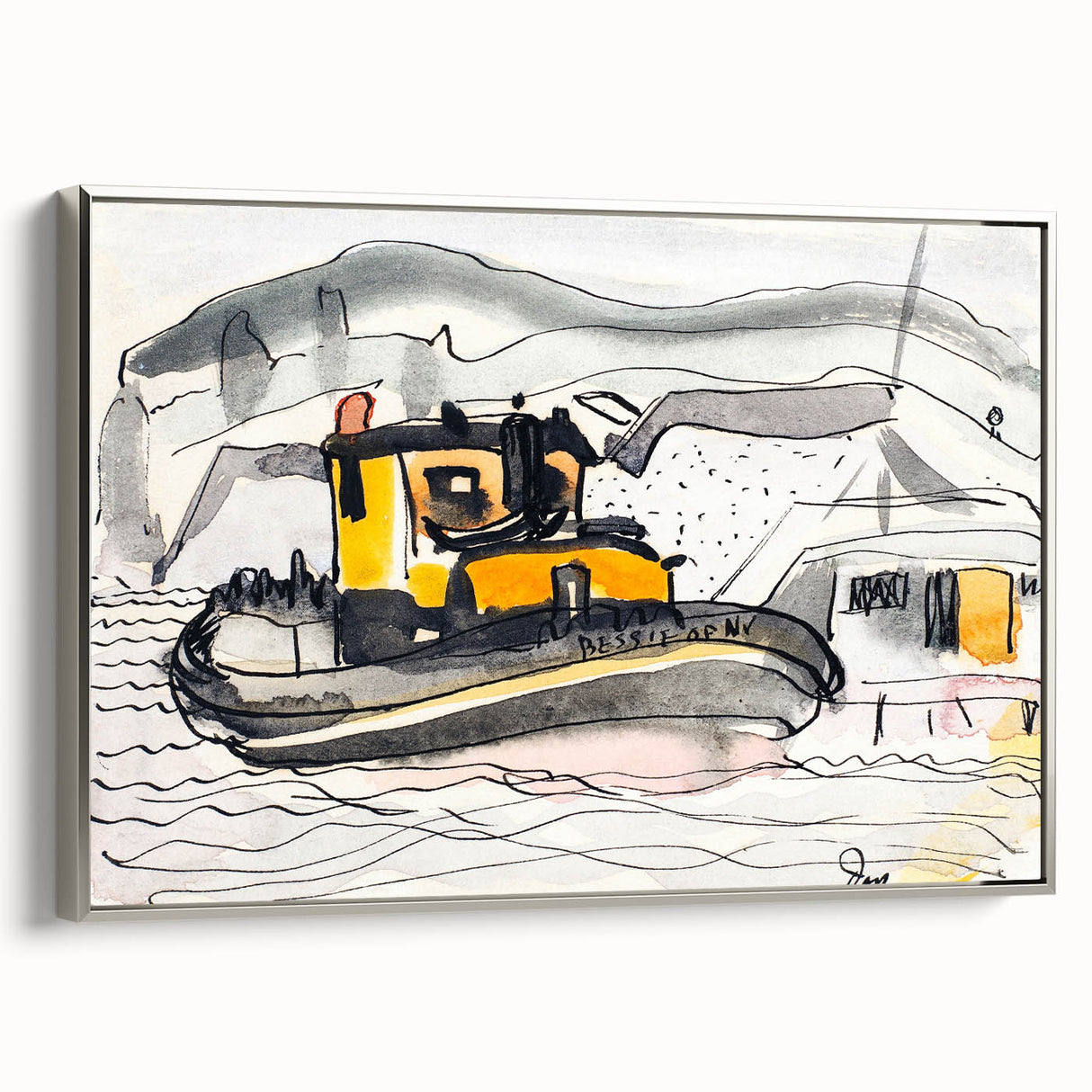 Modern Wall Art - Abstract Maritime Study with Yellow Tugboat