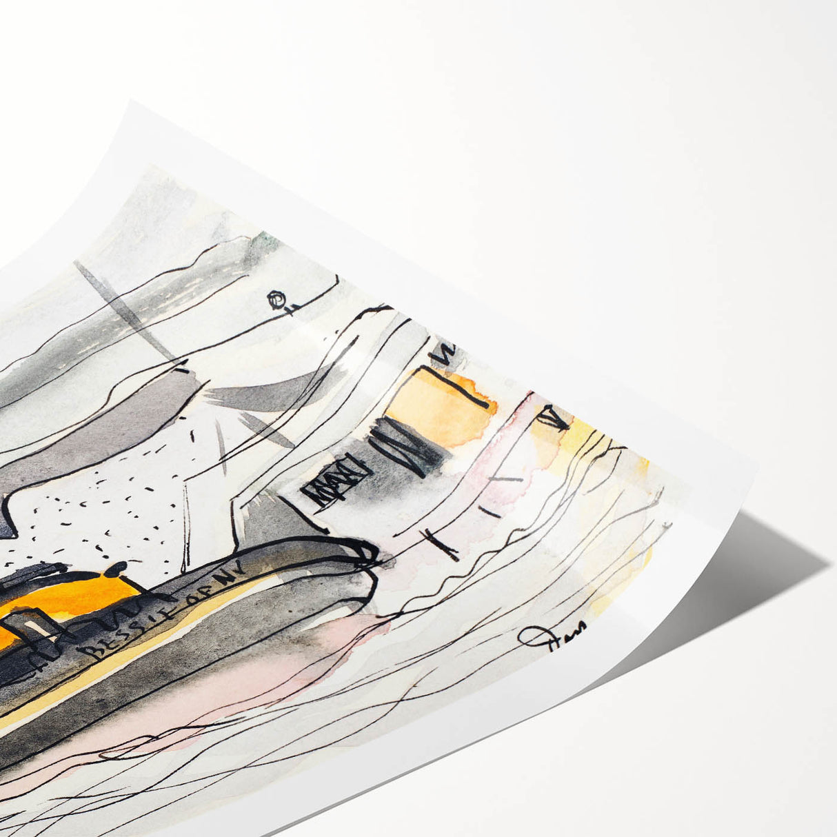 Modern Wall Art - Abstract Maritime Study with Yellow Tugboat